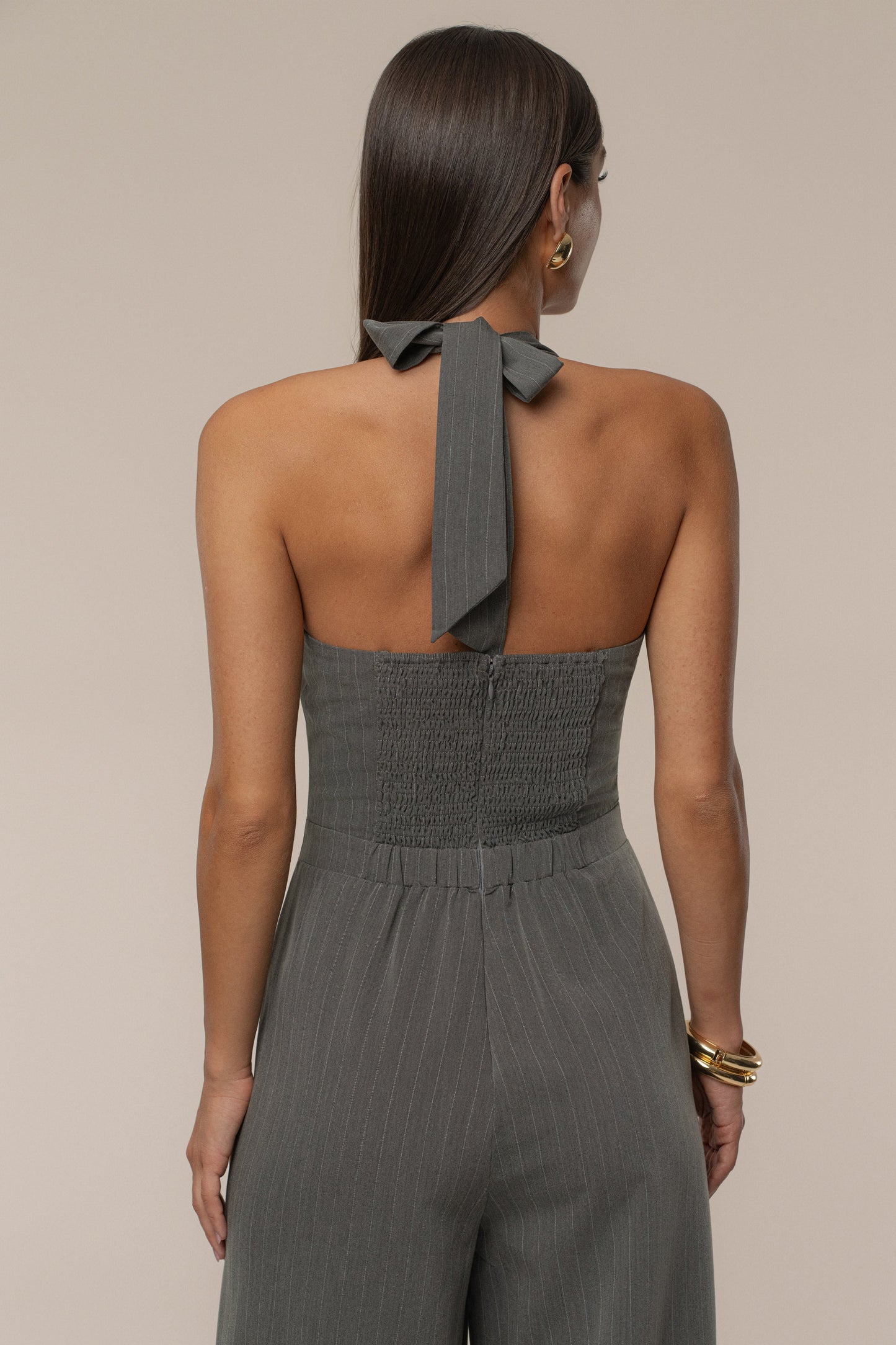 Grey Classic Pinstriped Jumpsuit JLUXLABEL