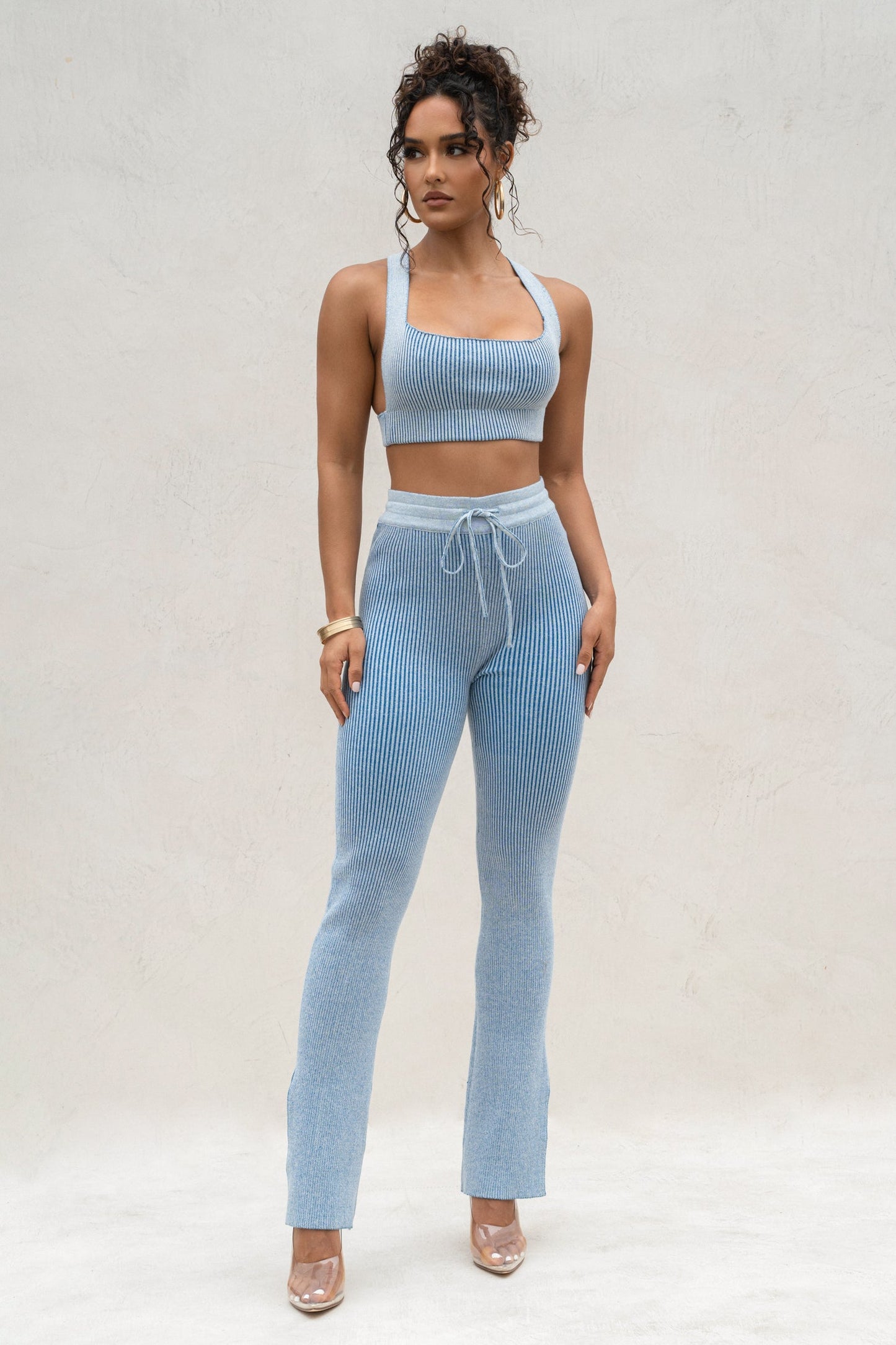 Denim/White Faya Ribbed Pants JLUXLABEL