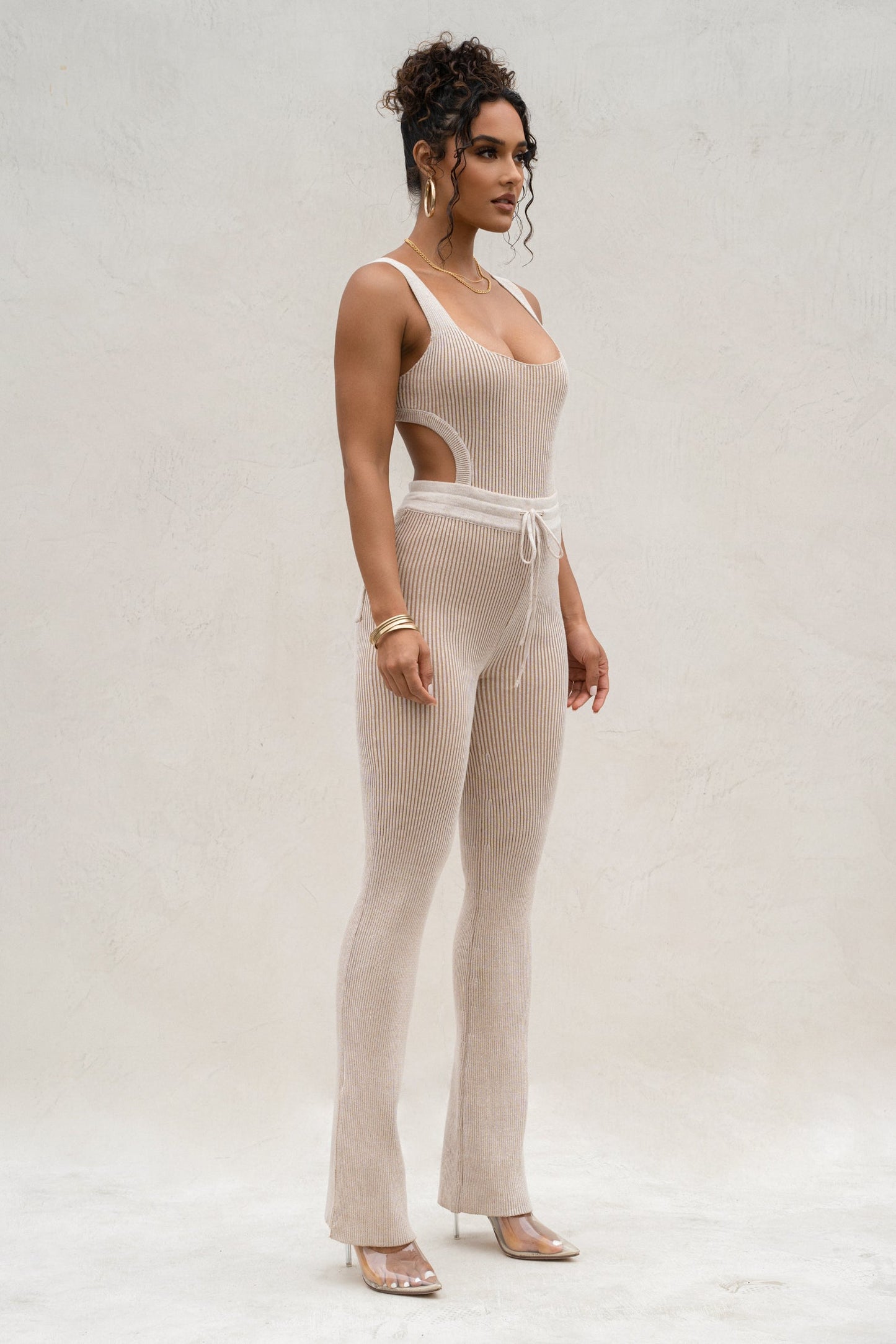 Taupe/White Deana Ribbed Bodysuit JLUXLABEL