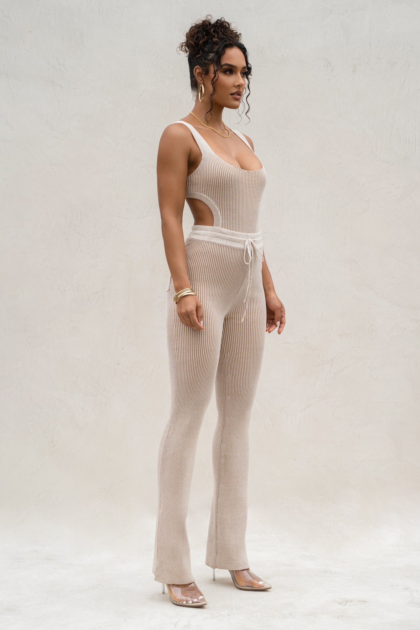 Taupe/White Deana Ribbed Bodysuit JLUXLABEL