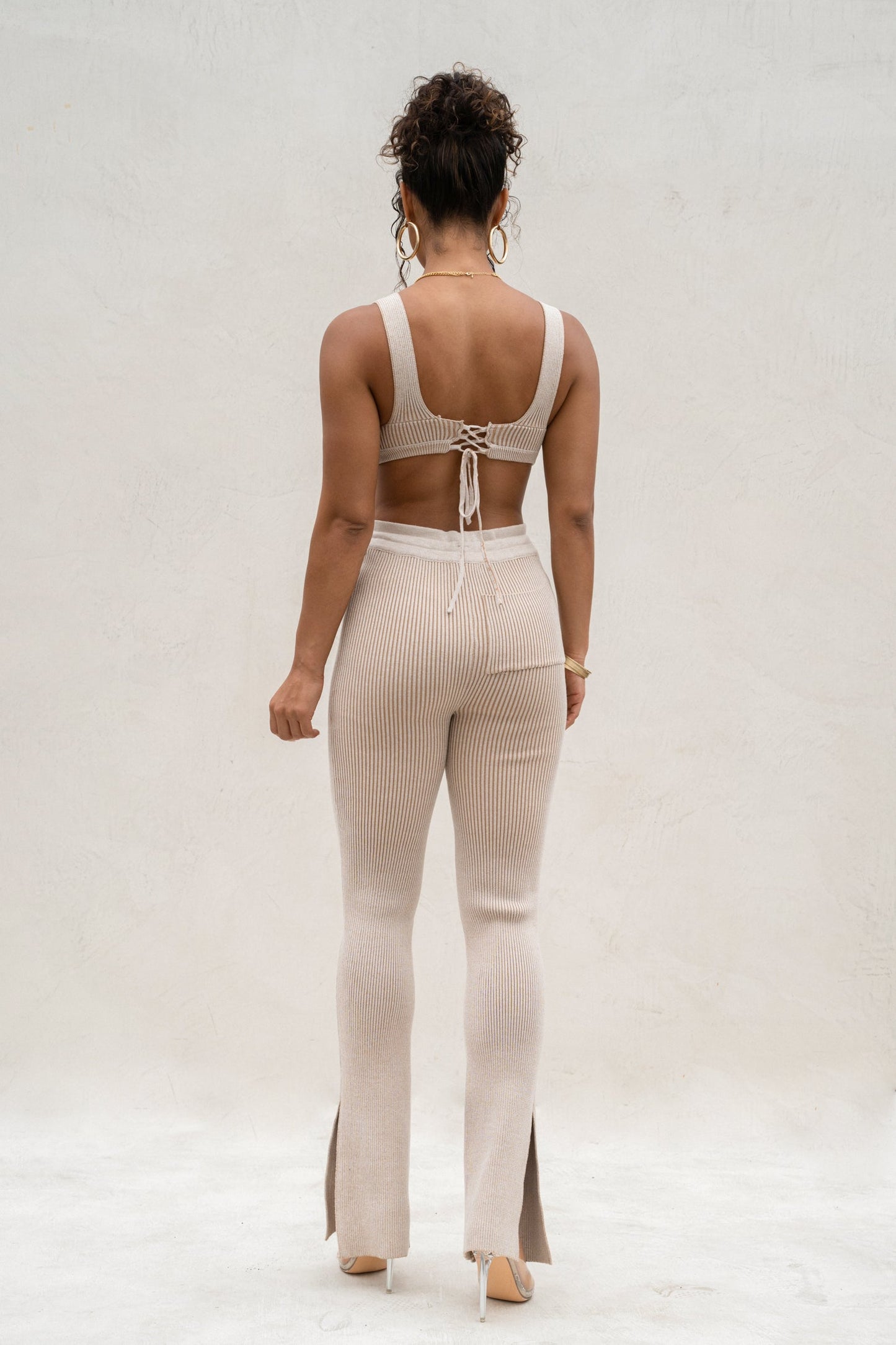 Taupe/White Deana Ribbed Bodysuit JLUXLABEL