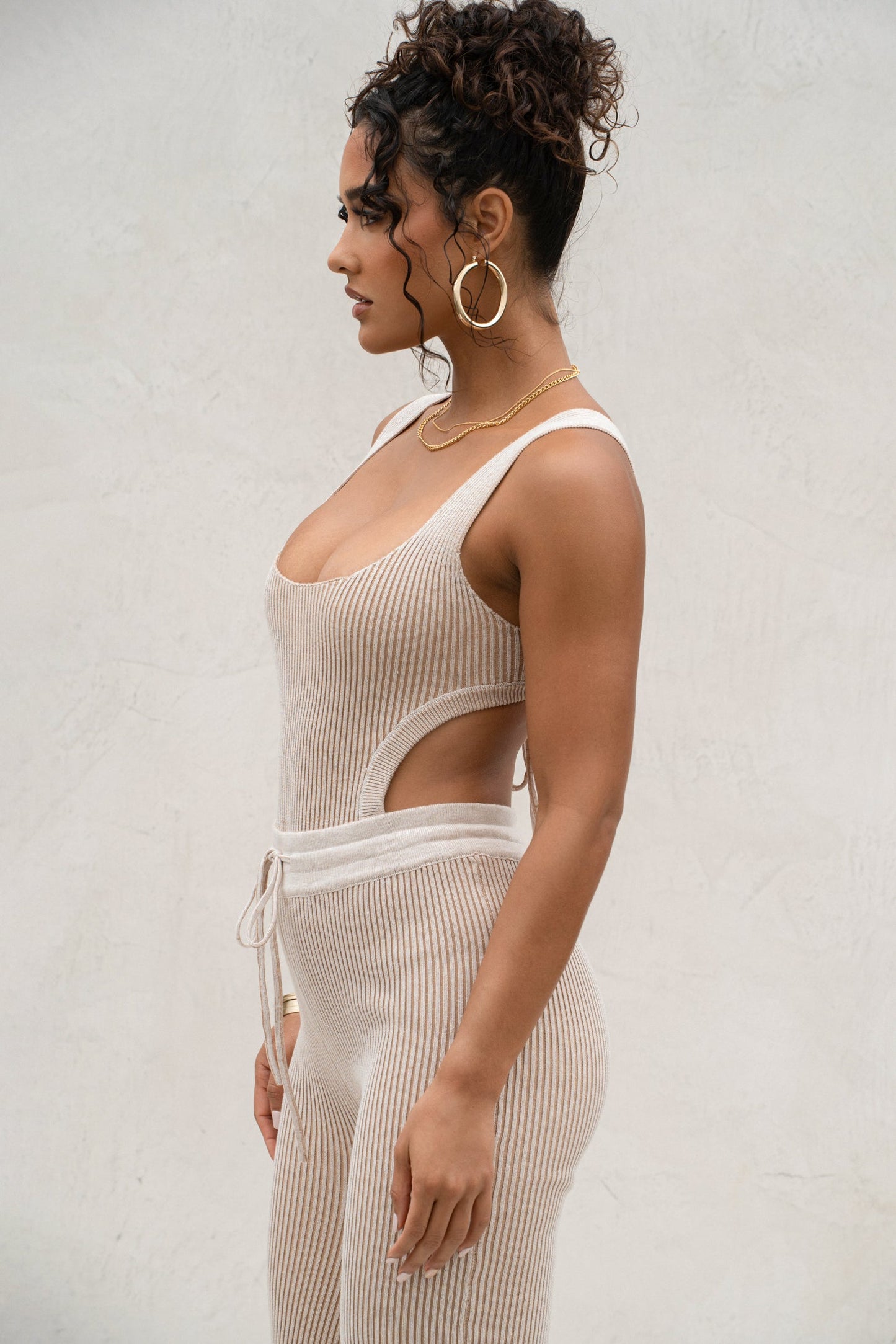 Taupe/White Deana Ribbed Bodysuit JLUXLABEL
