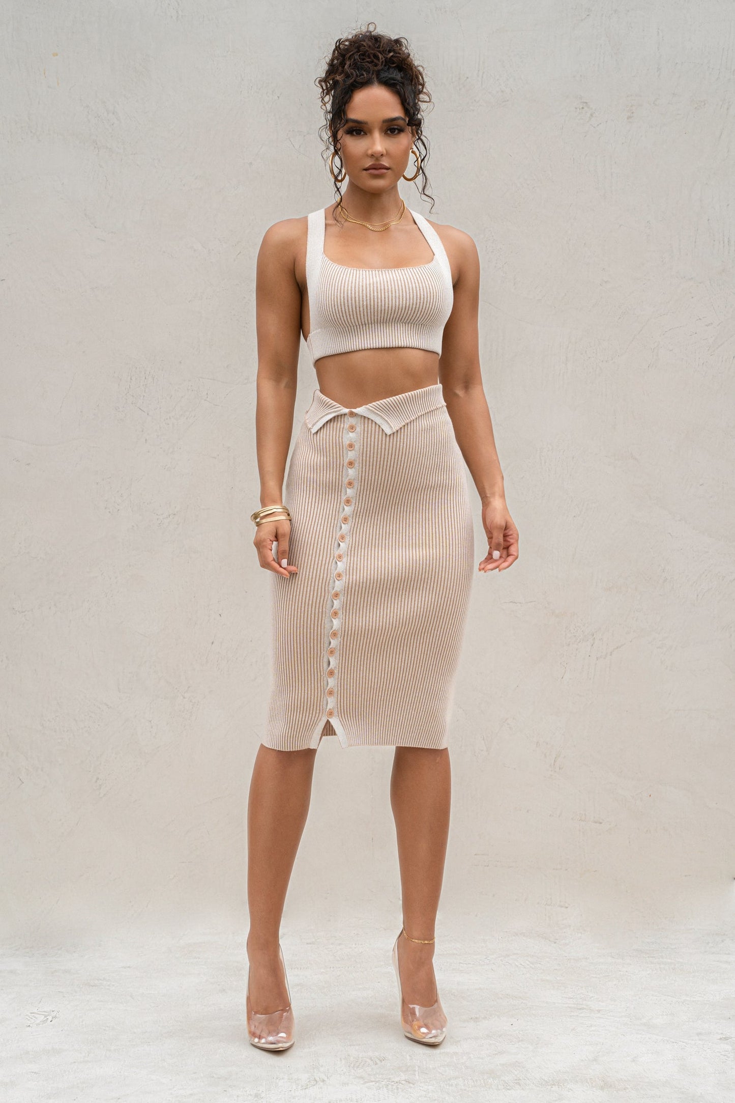 Taupe/White Jodie Ribbed Top JLUXLABEL