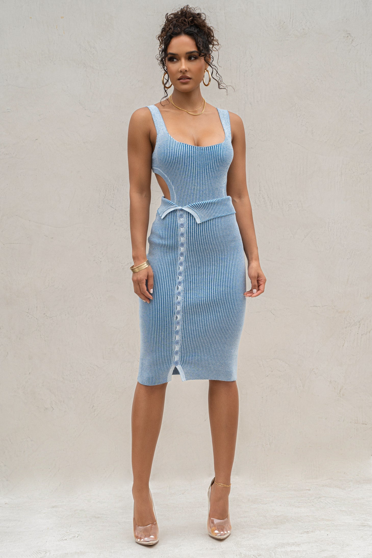 Denim/White Deana Ribbed Bodysuit JLUXLABEL