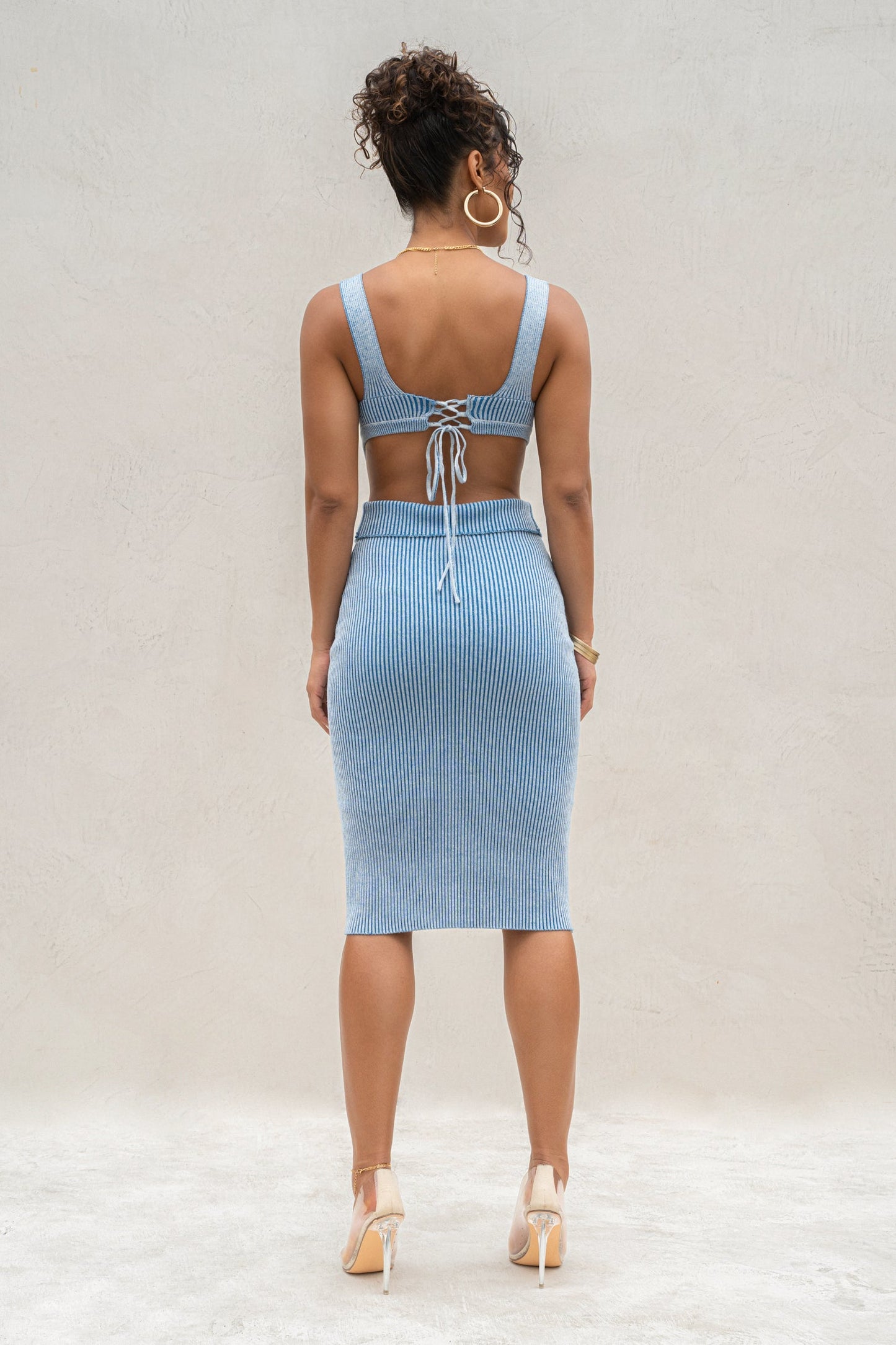 Denim/White Deana Ribbed Bodysuit JLUXLABEL