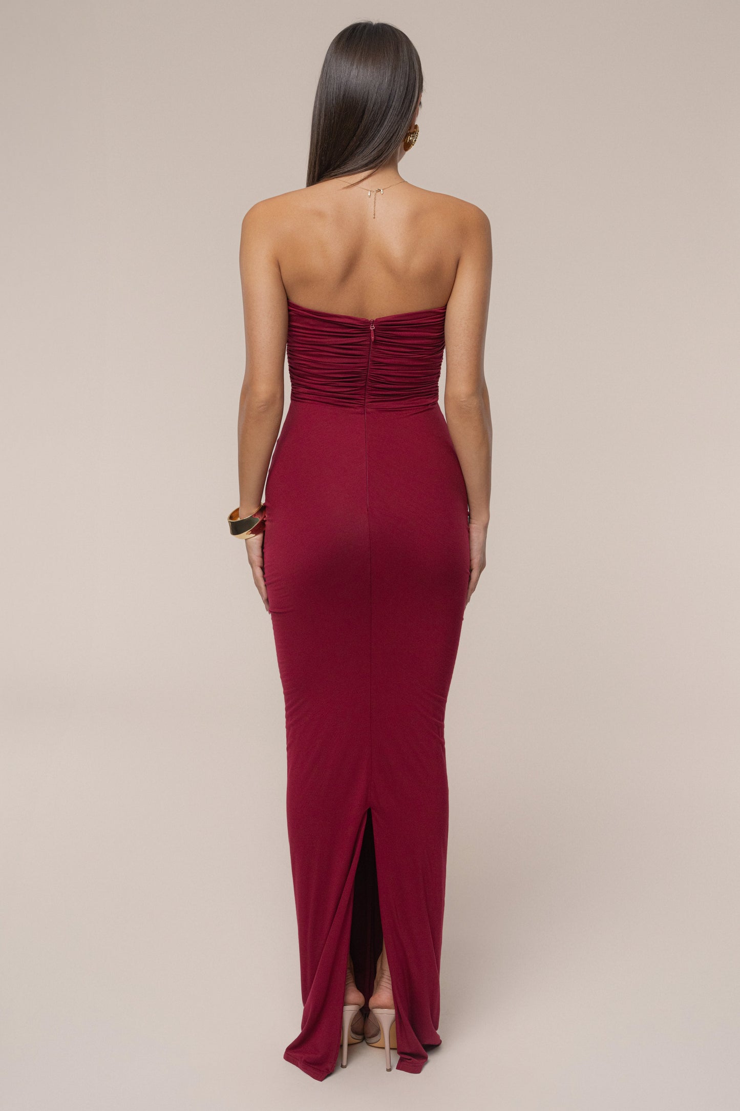 Burgundy Atlantis Drape Maxi Dress JLUXLABEL
