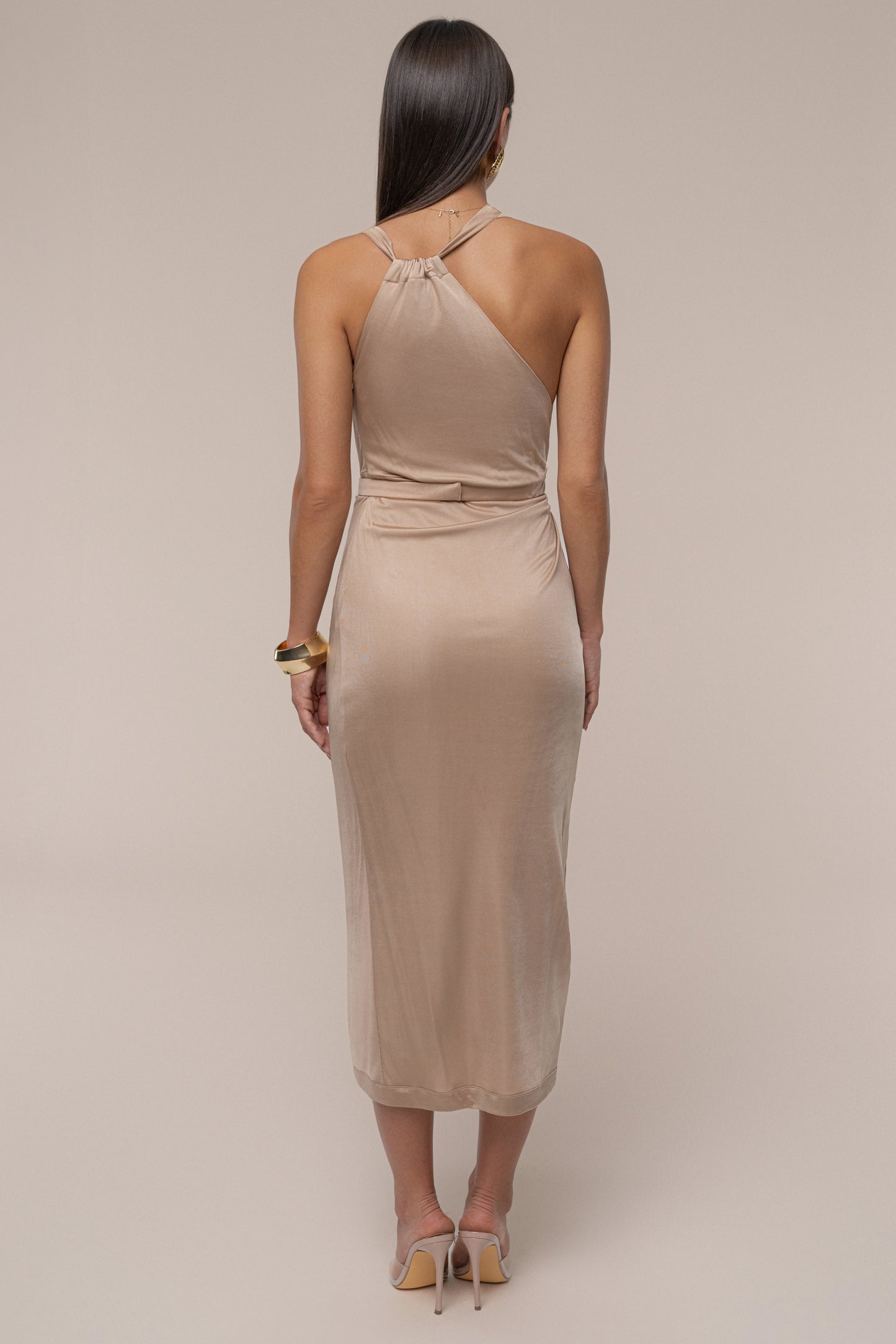 Tan Anniversary Belted Wrap Dress JLUXLABEL