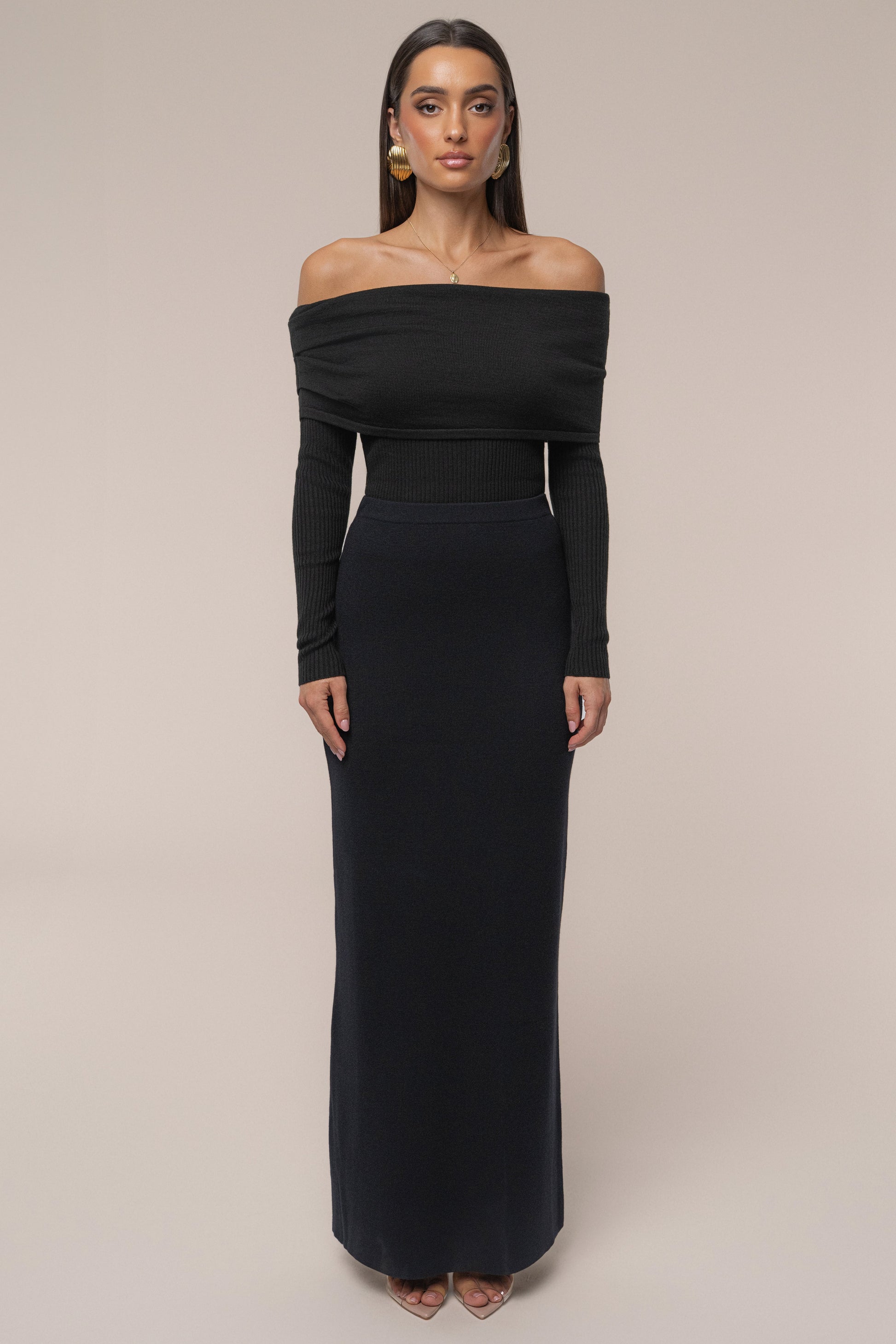 Black London Knit Maxi Skirt JLUXLABEL