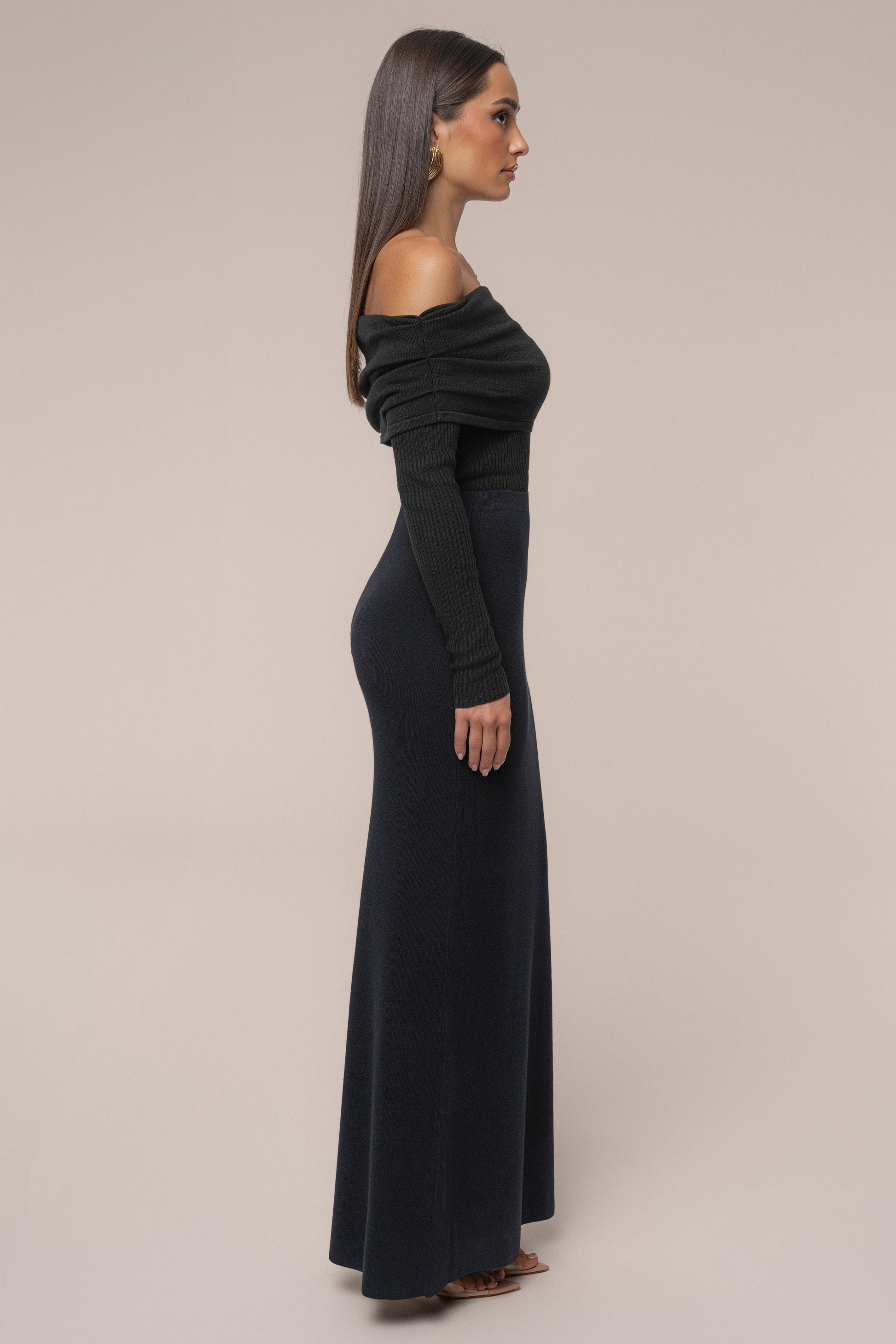 Black London Knit Maxi Skirt JLUXLABEL