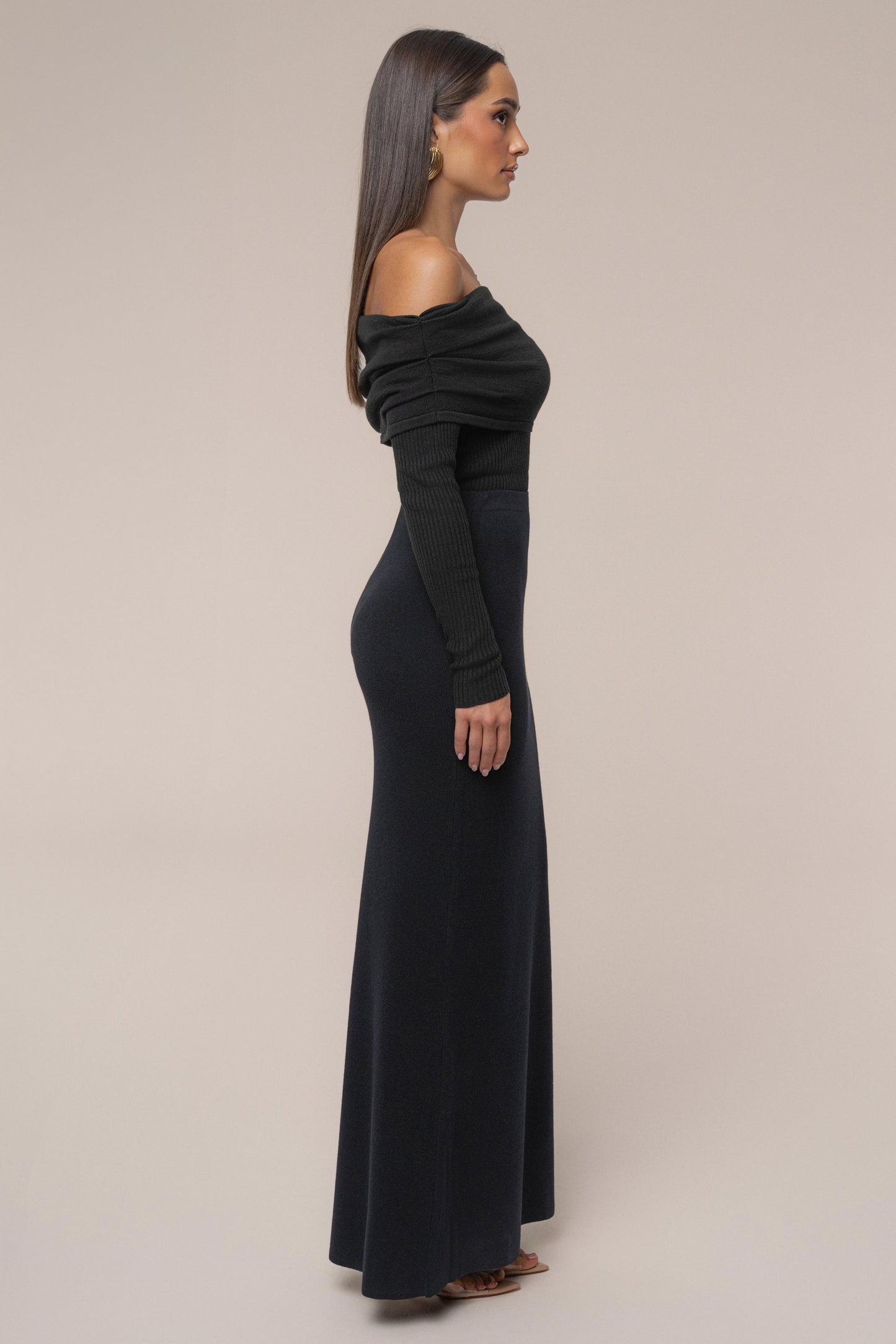 Black Off The Shoulder Knit Top JLUXLABEL