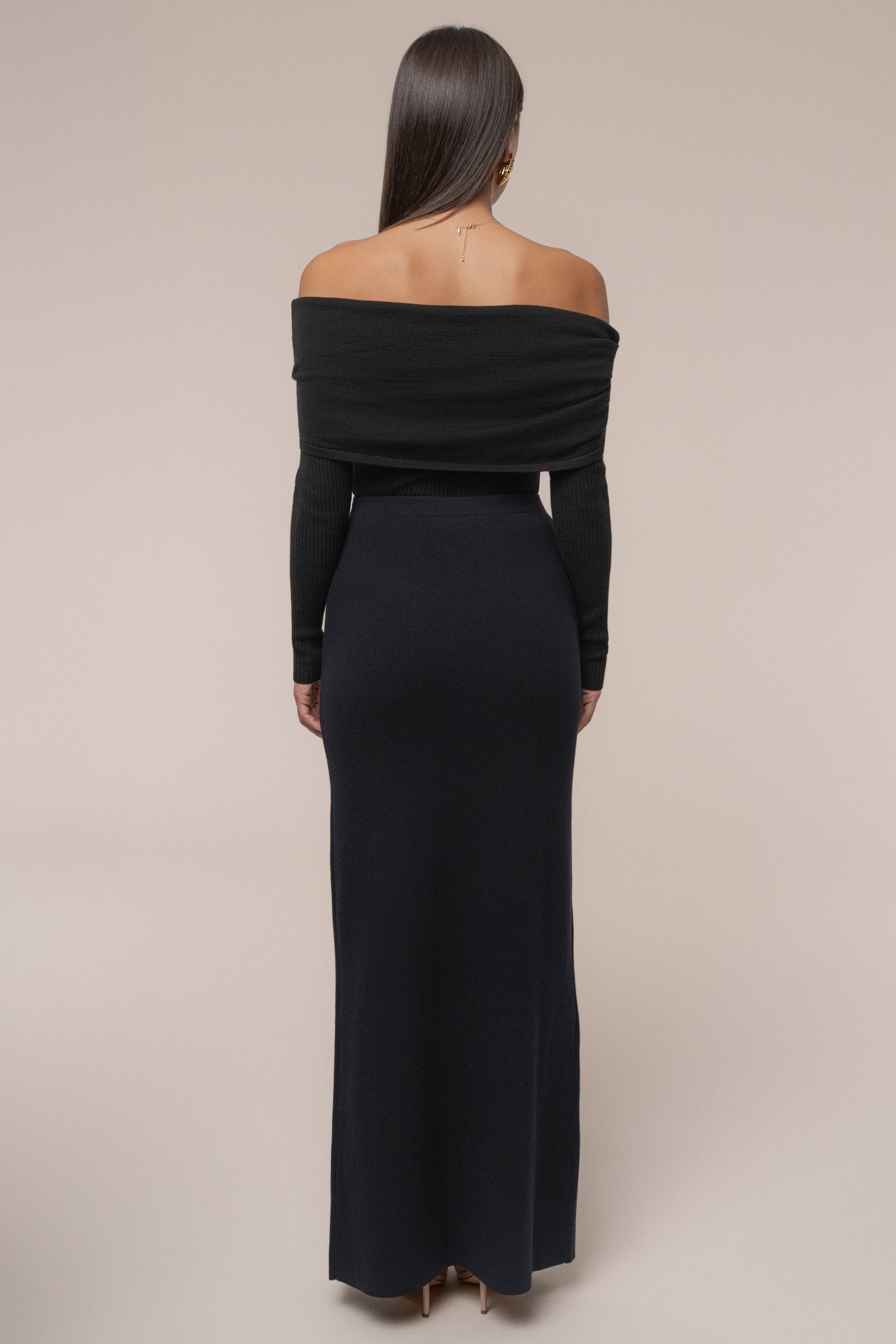 Black London Knit Maxi Skirt JLUXLABEL