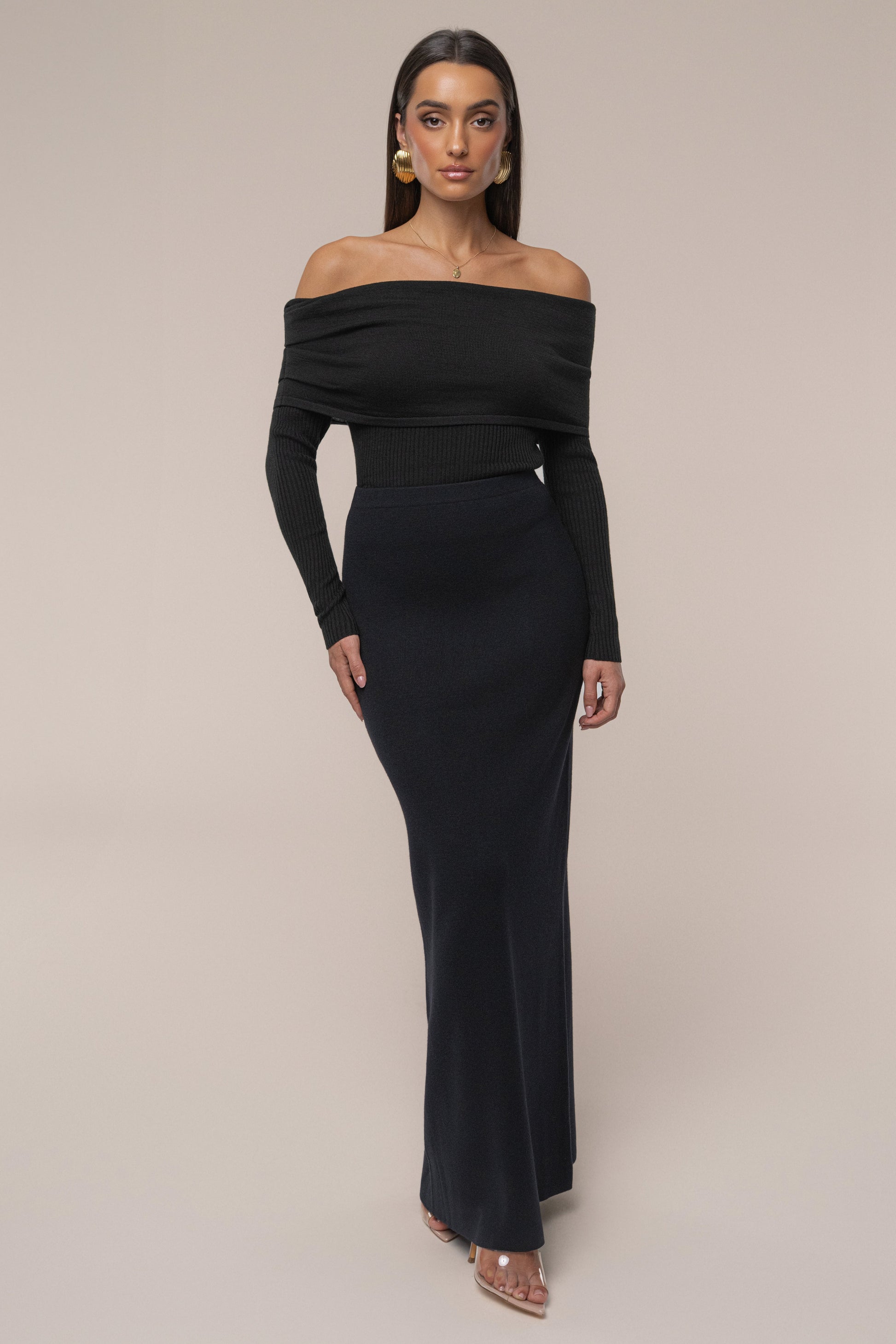 Black Off The Shoulder Knit Top JLUXLABEL