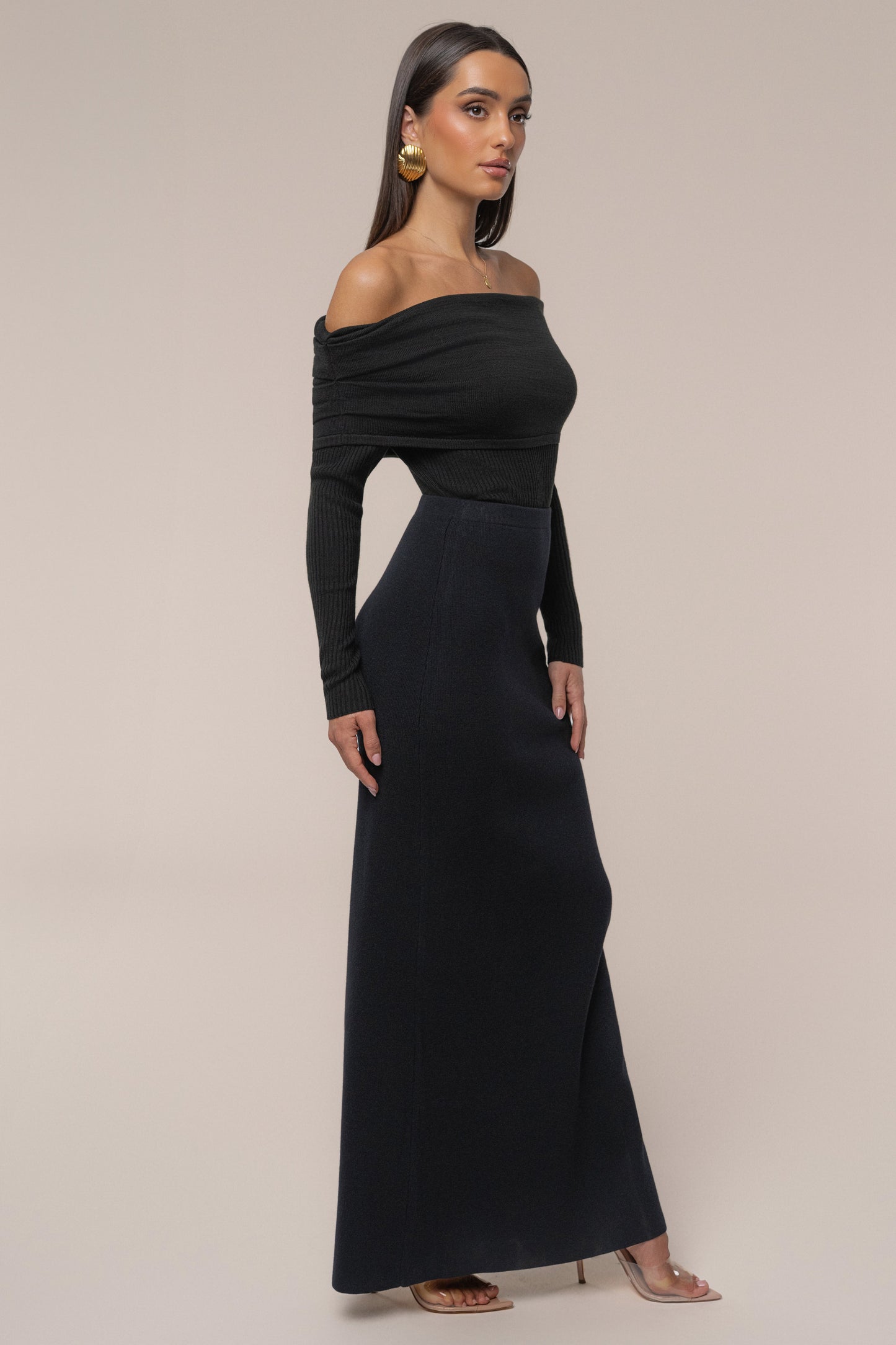 Black London Knit Maxi Skirt JLUXLABEL