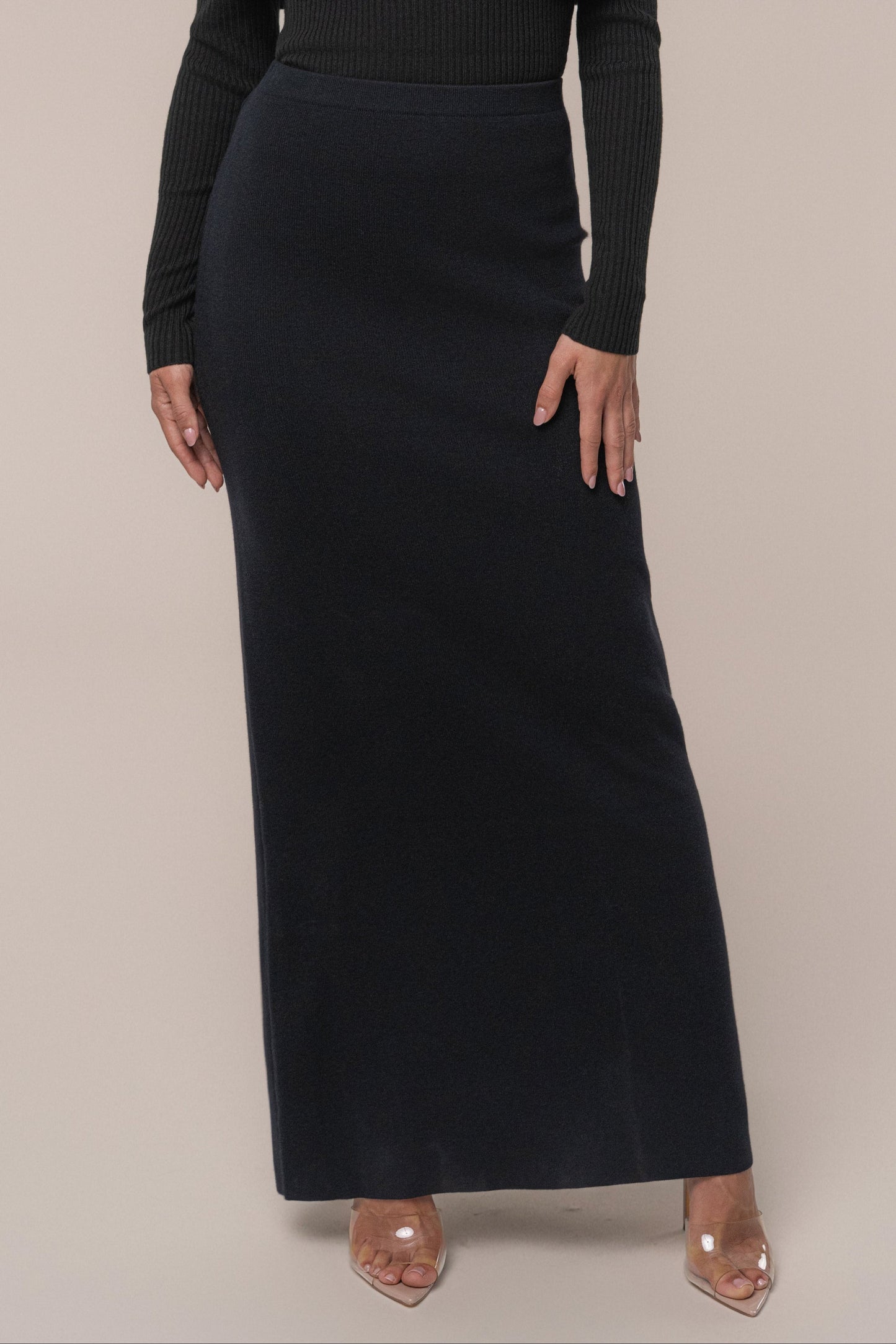 Black London Knit Maxi Skirt JLUXLABEL