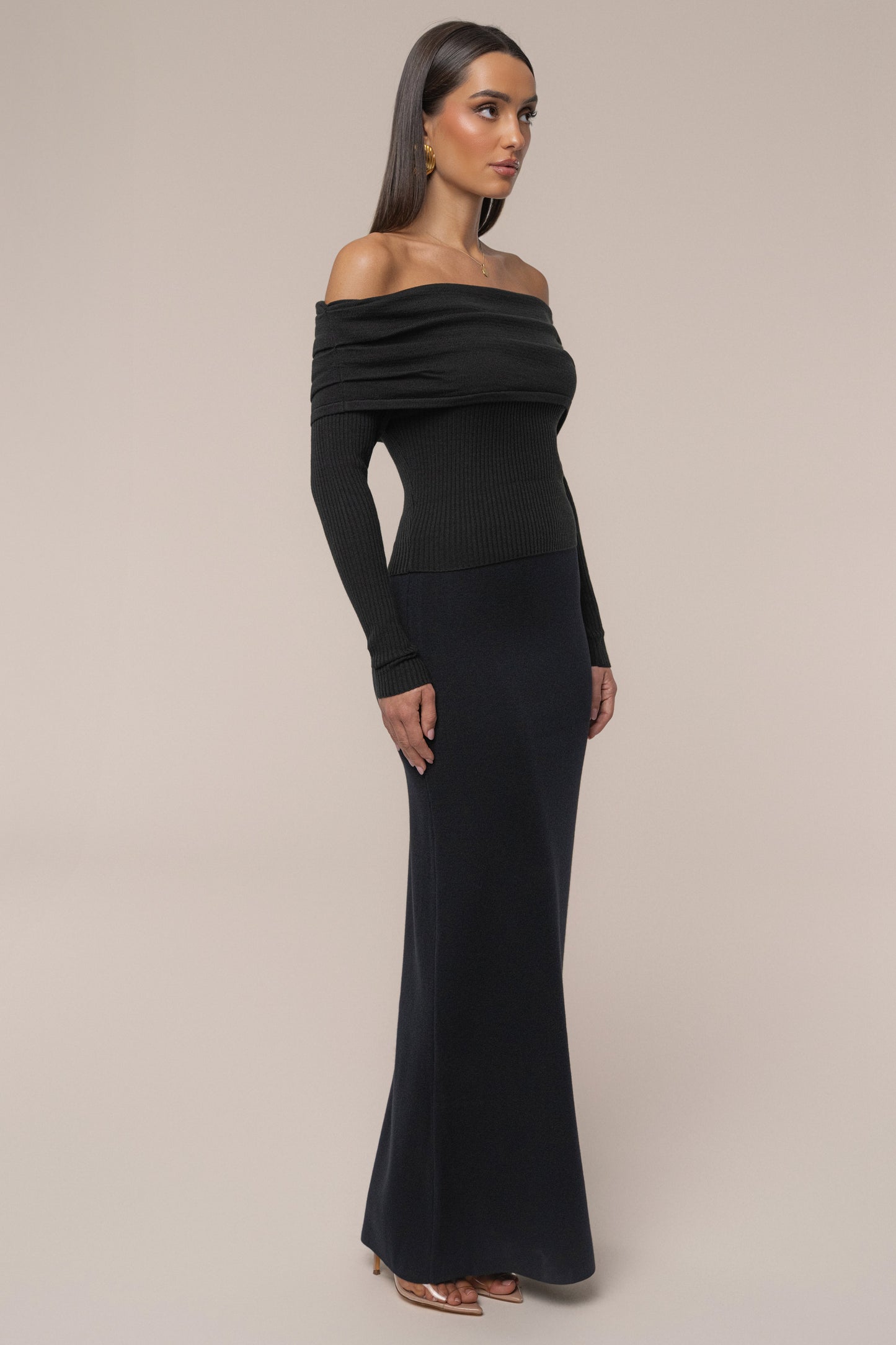 Black Off The Shoulder Knit Top JLUXLABEL