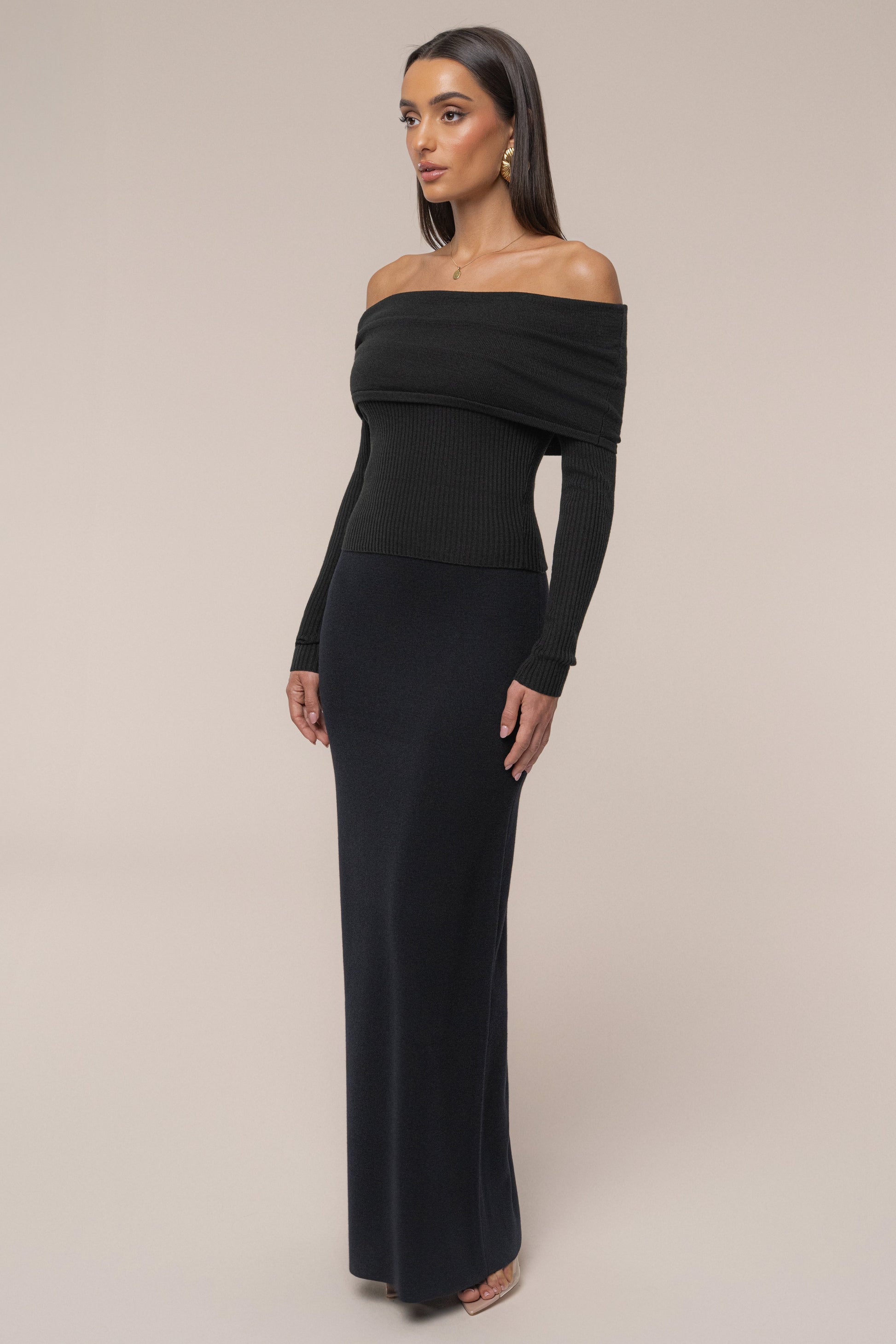 Black London Knit Maxi Skirt JLUXLABEL