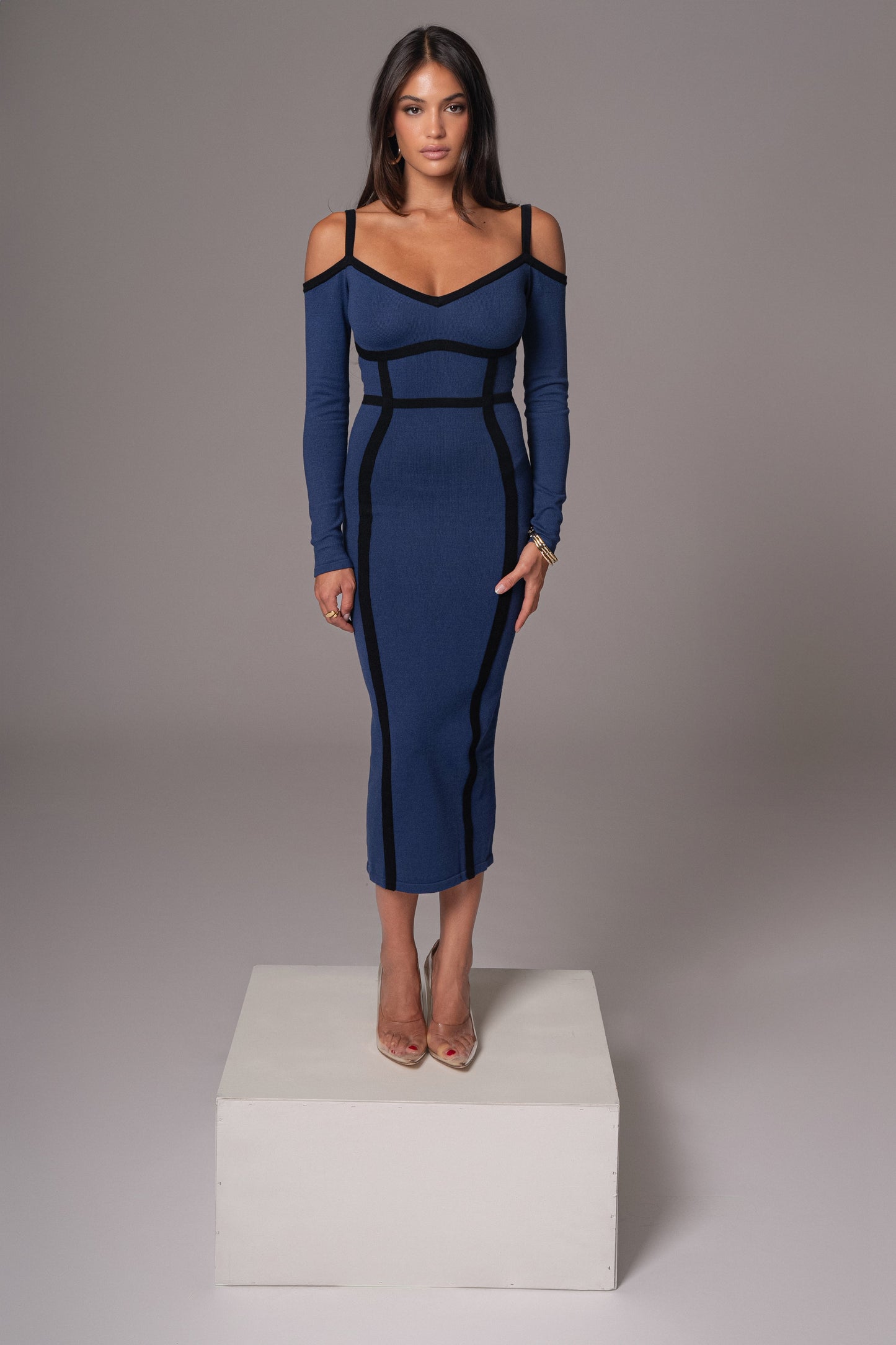 Navy  Debora Knit Midi Dress JLUXLABEL
