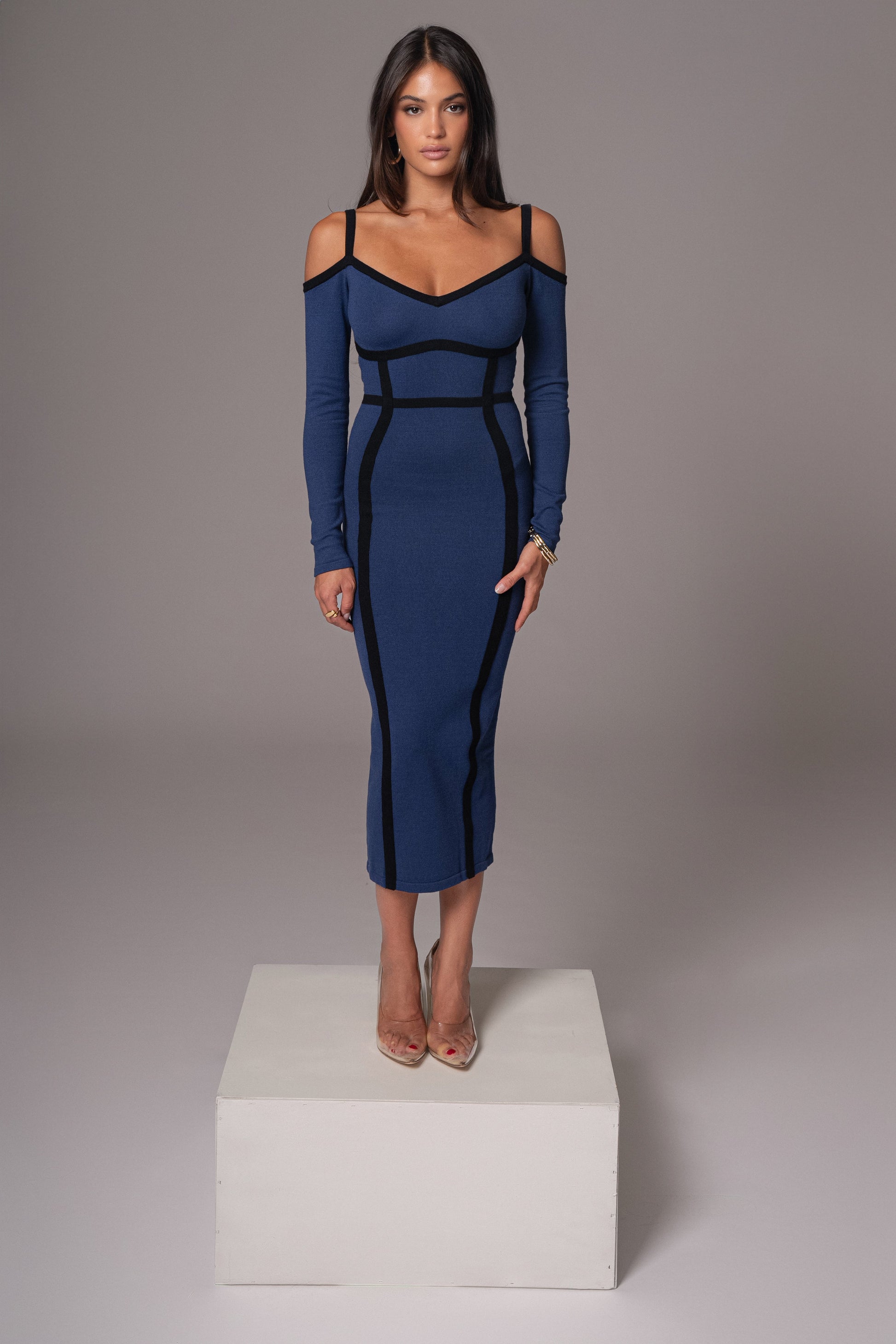 Navy  Debora Knit Midi Dress JLUXLABEL
