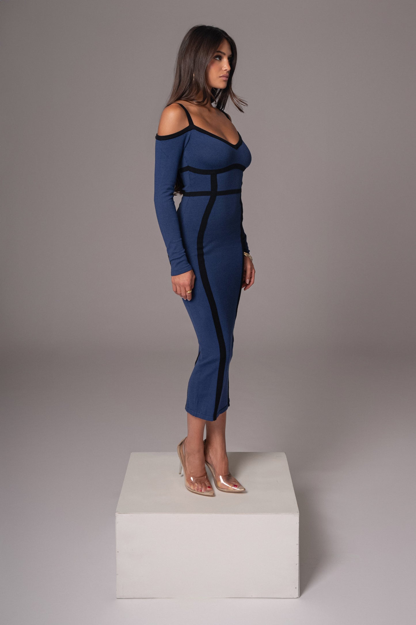 Navy  Debora Knit Midi Dress JLUXLABEL