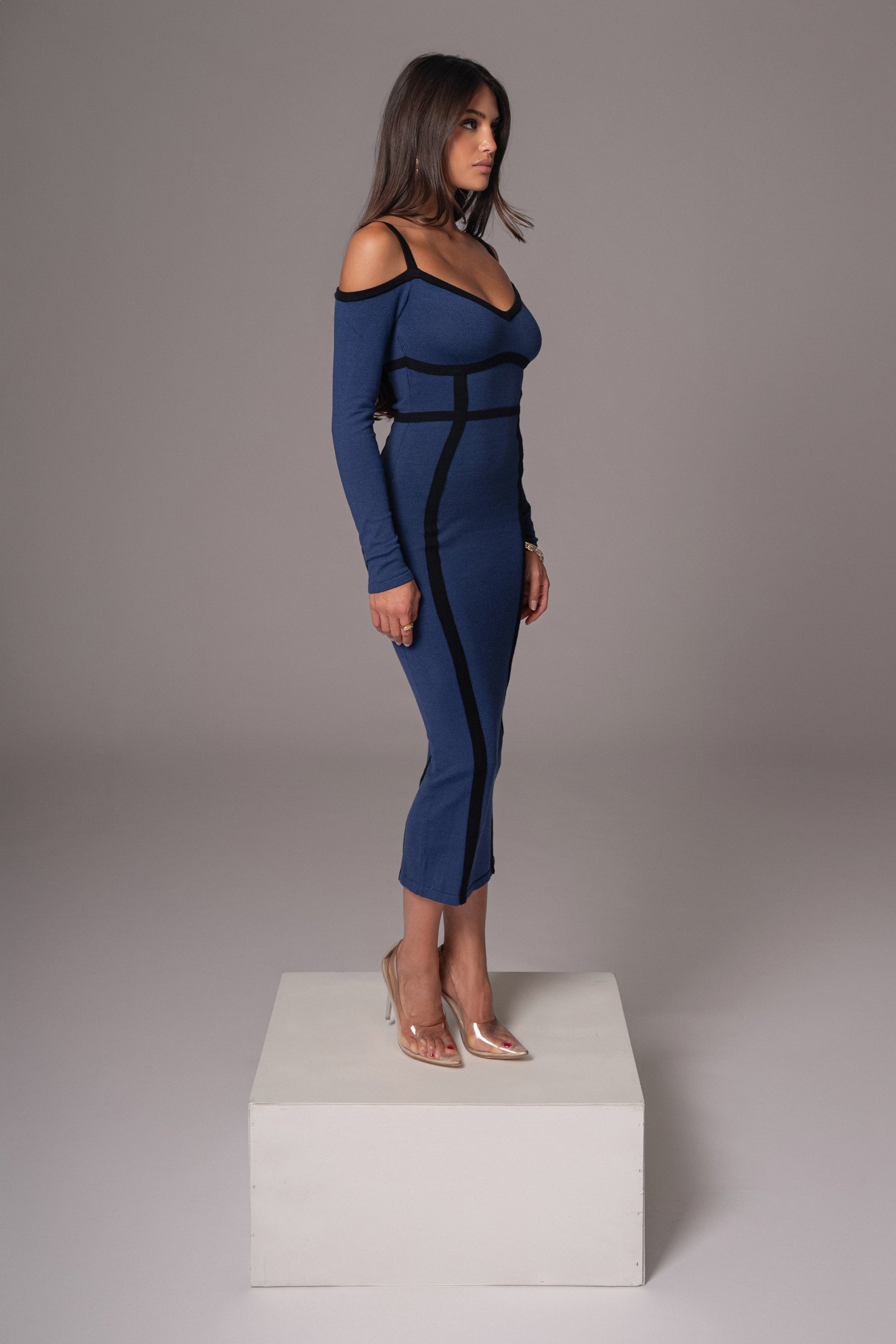 Navy  Debora Knit Midi Dress JLUXLABEL