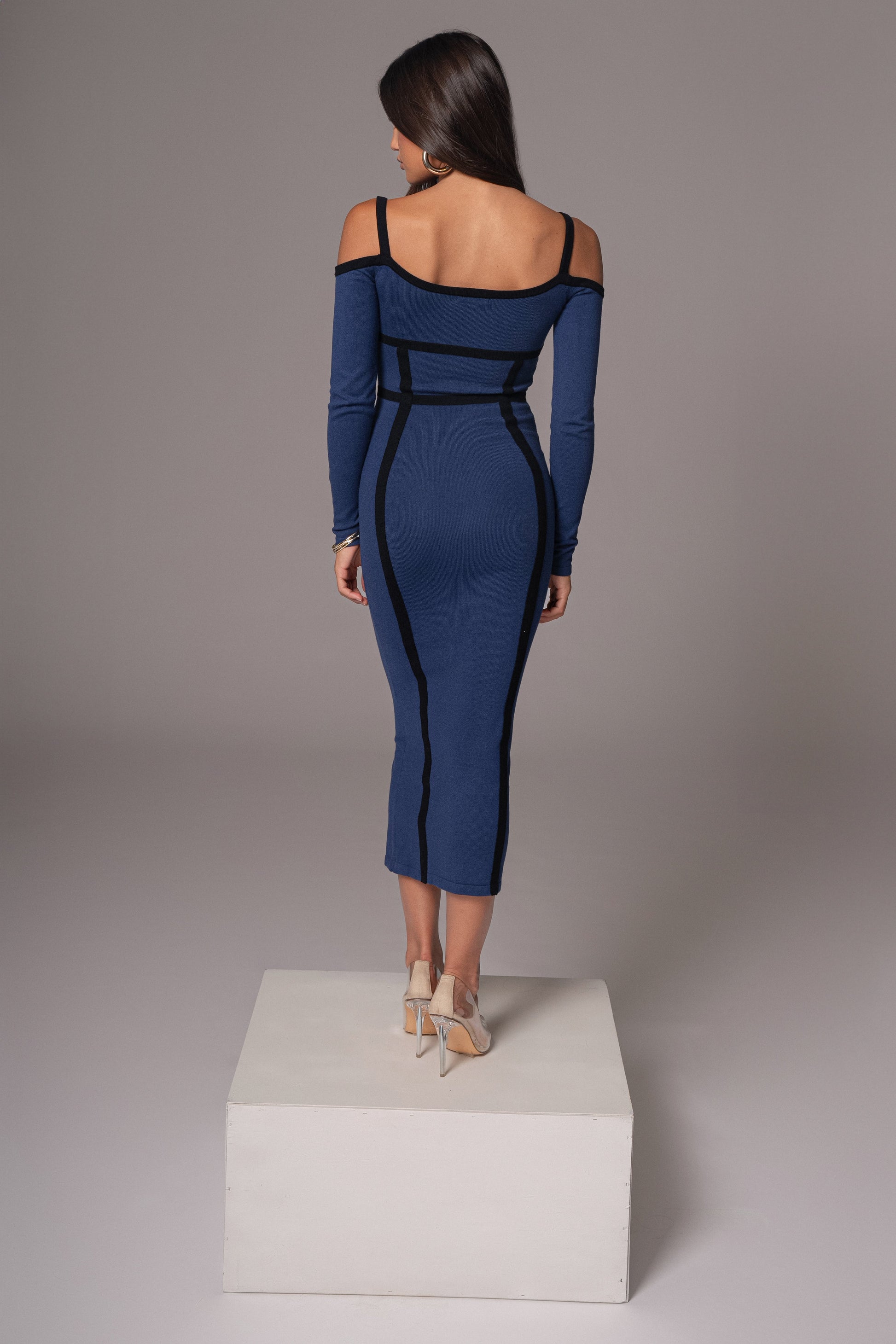 Navy  Debora Knit Midi Dress JLUXLABEL