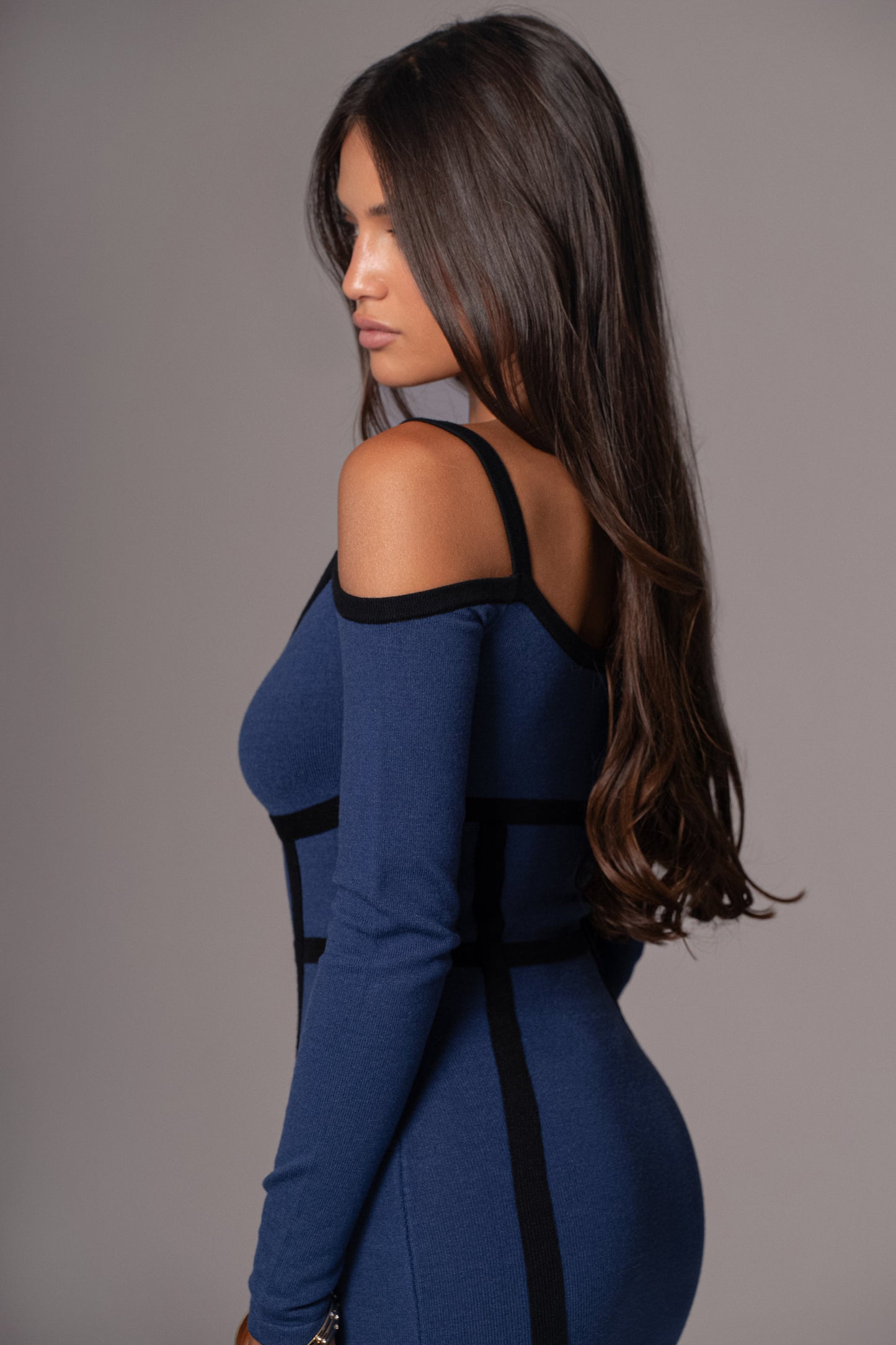 Navy  Debora Knit Midi Dress JLUXLABEL