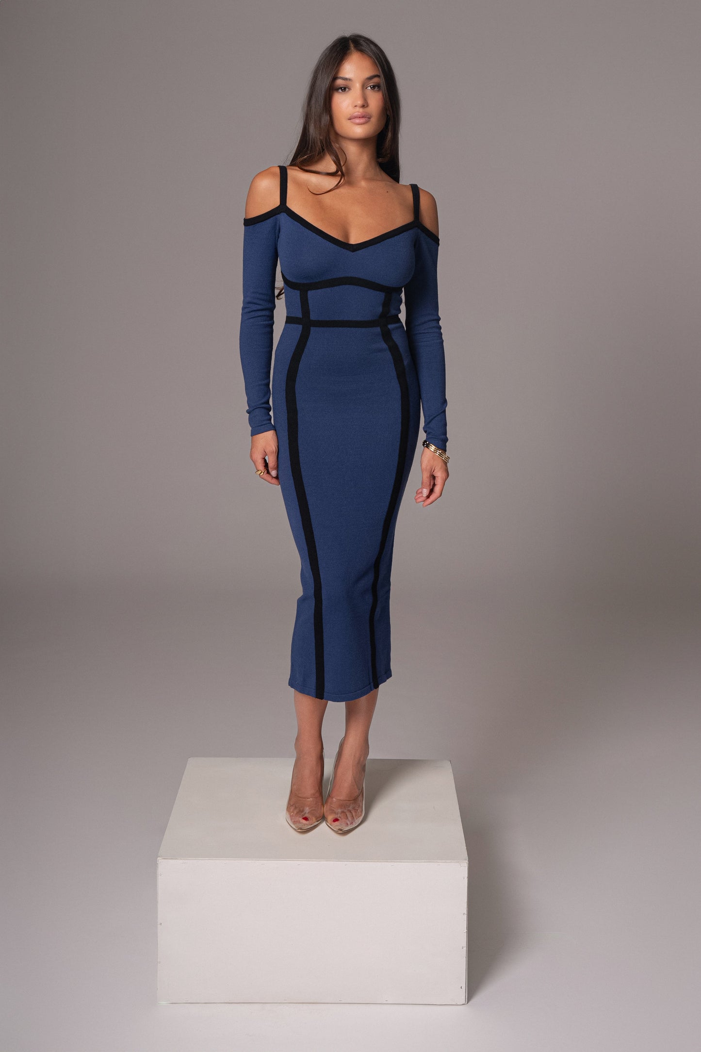 Navy  Debora Knit Midi Dress JLUXLABEL
