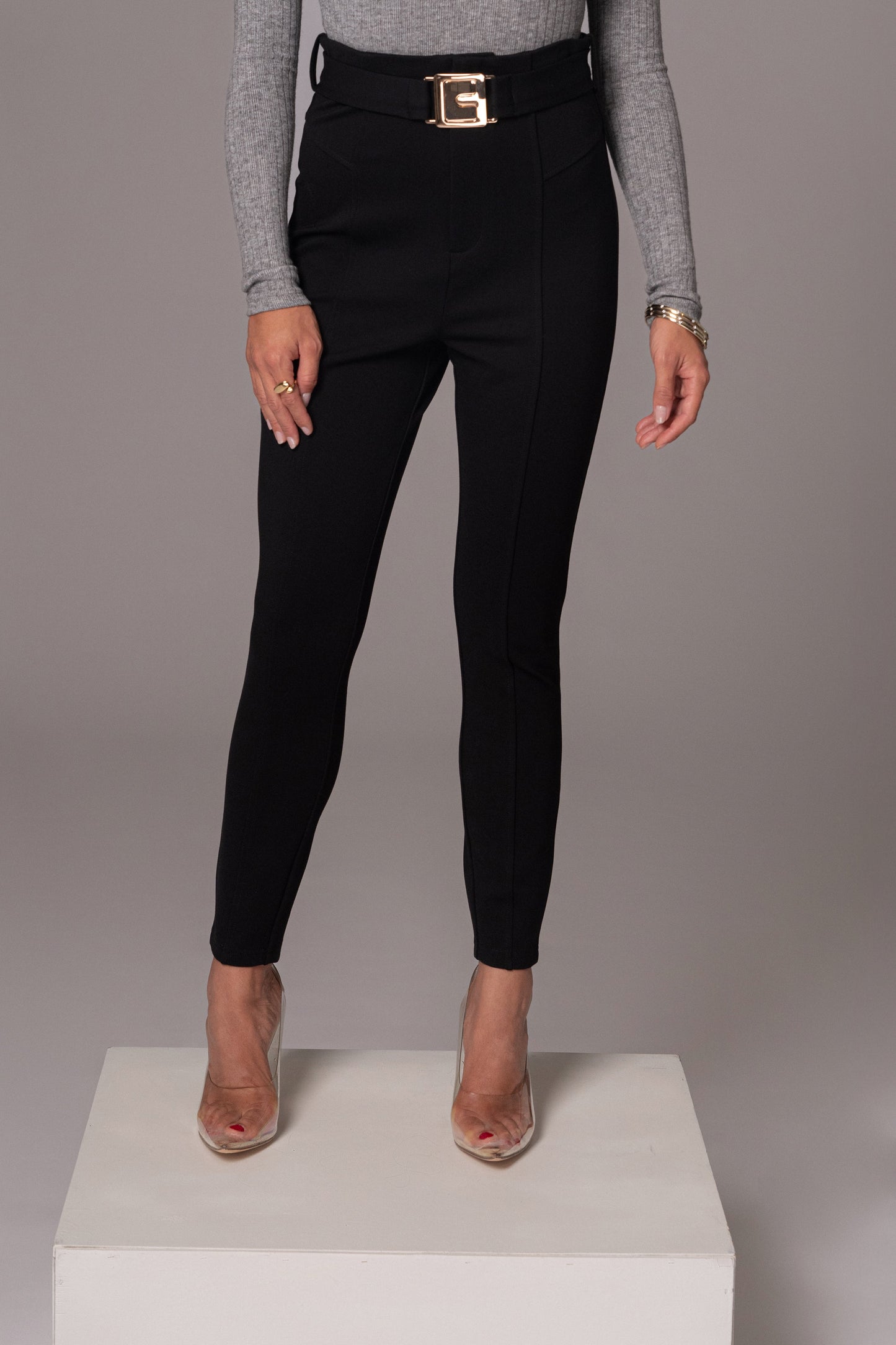 Black Golden Buckled Pants JLUXLABEL