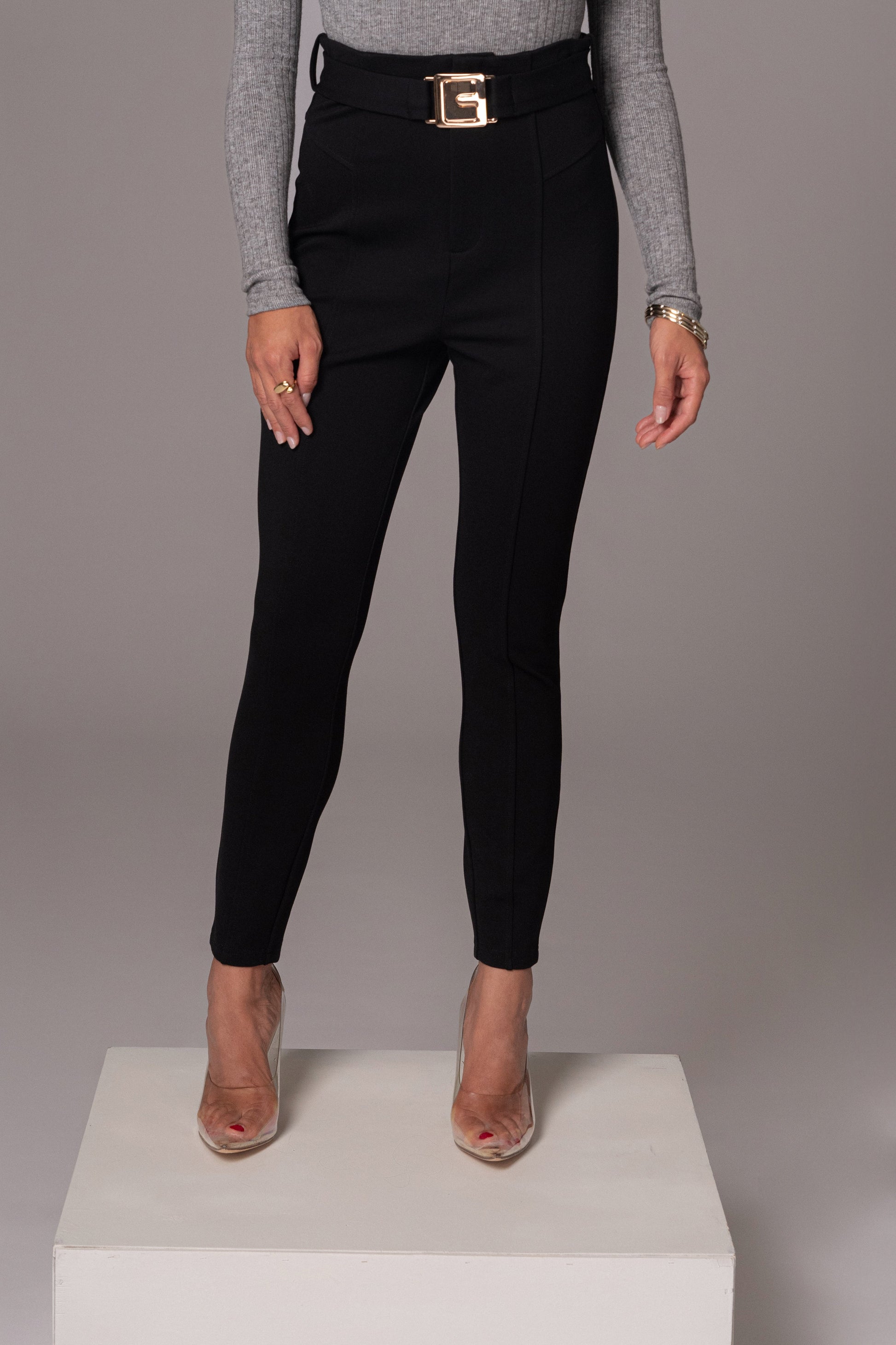 Black Golden Buckled Pants JLUXLABEL