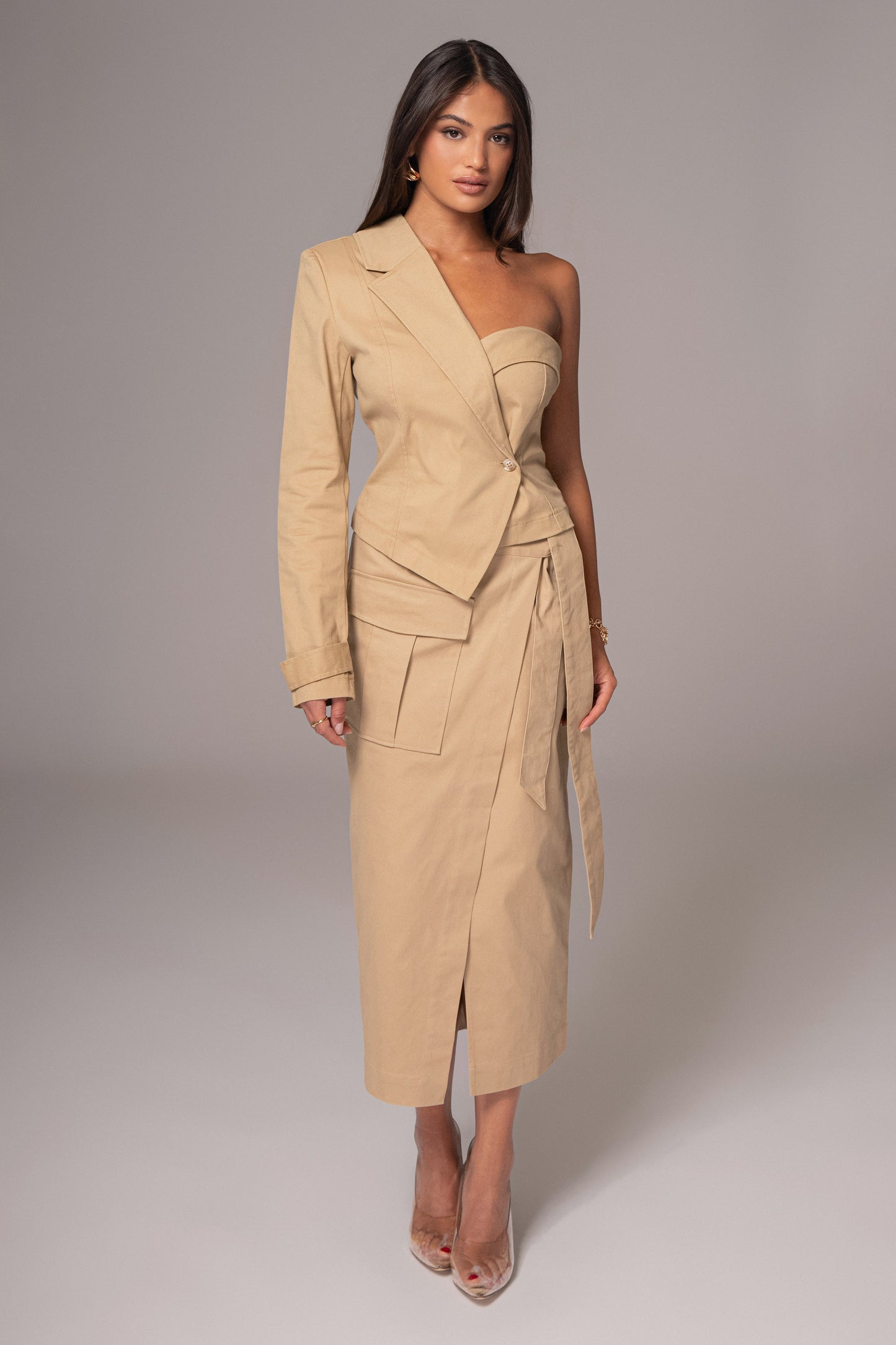Khaki Amal One Shoulder Top JLUXLABEL