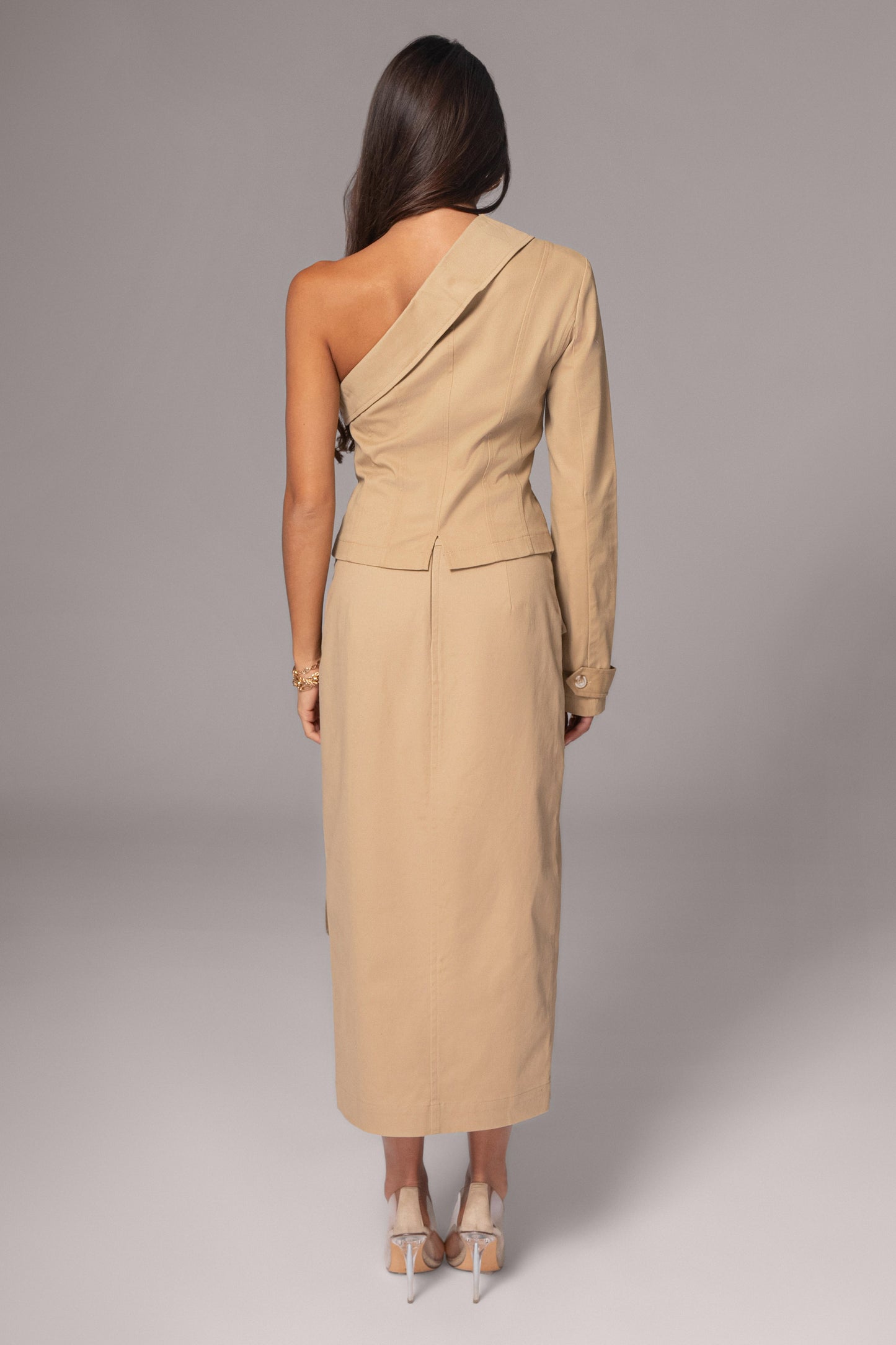 Khaki Amal One Shoulder Top JLUXLABEL