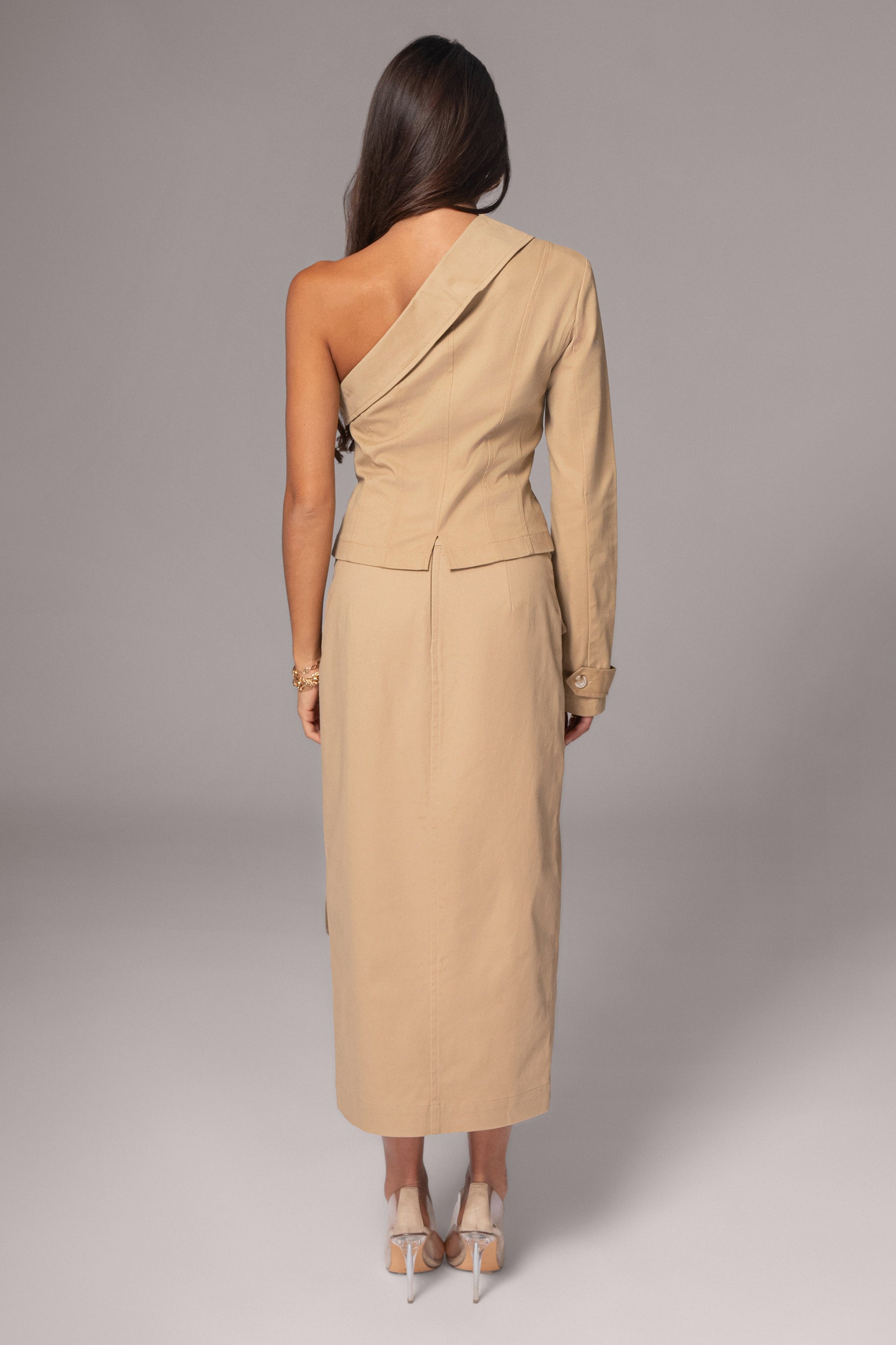 Khaki Amal One Shoulder Top JLUXLABEL