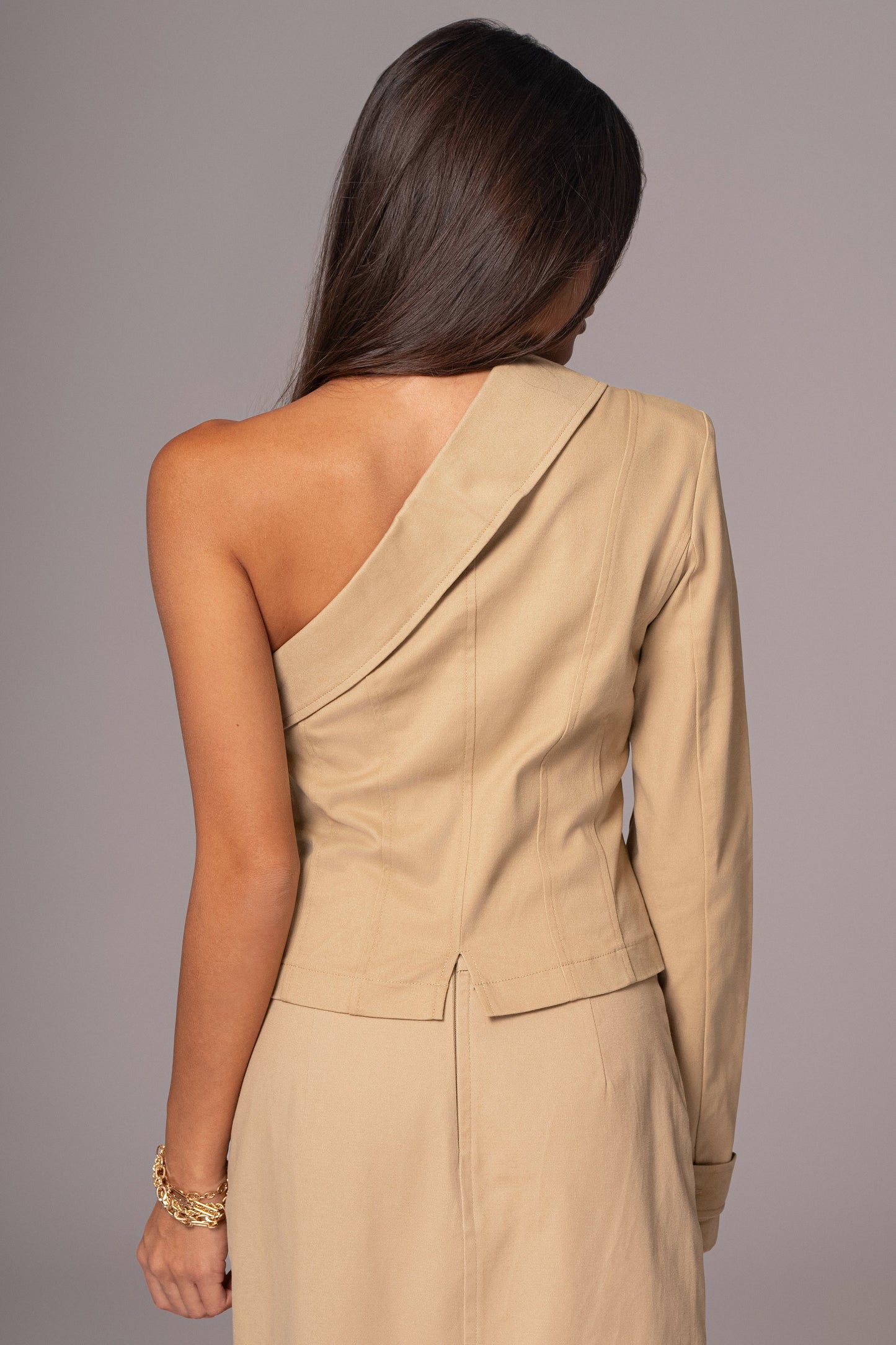 Khaki Amal One Shoulder Top JLUXLABEL
