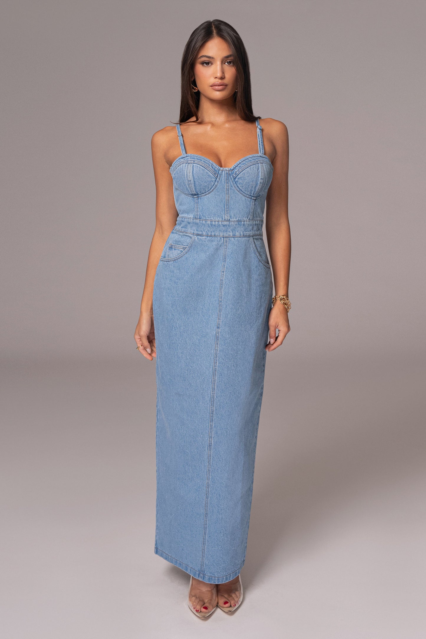 Medium Wash Mara Denim Bustier Dress JLUXLABEL