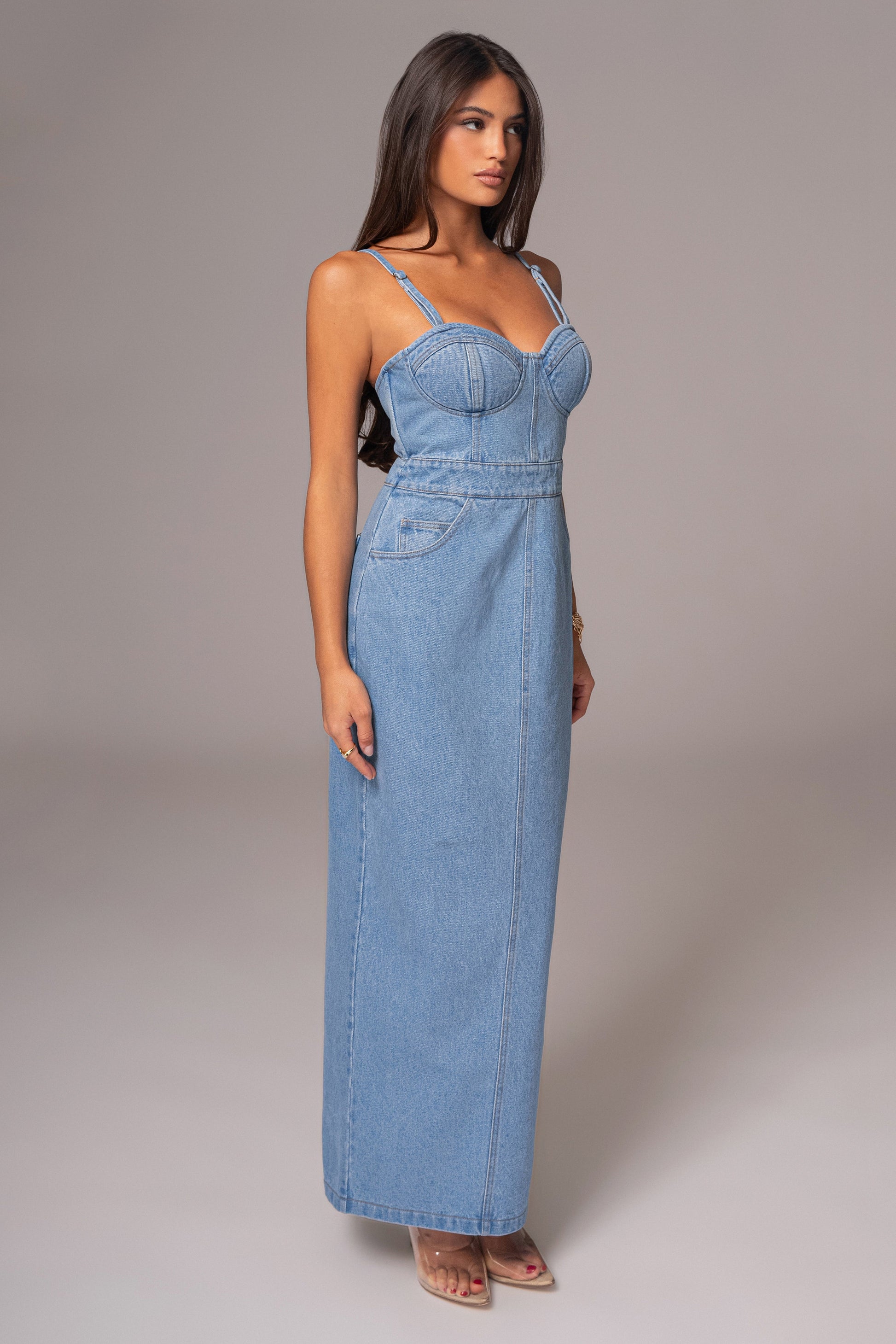 Medium Wash Mara Denim Bustier Dress JLUXLABEL