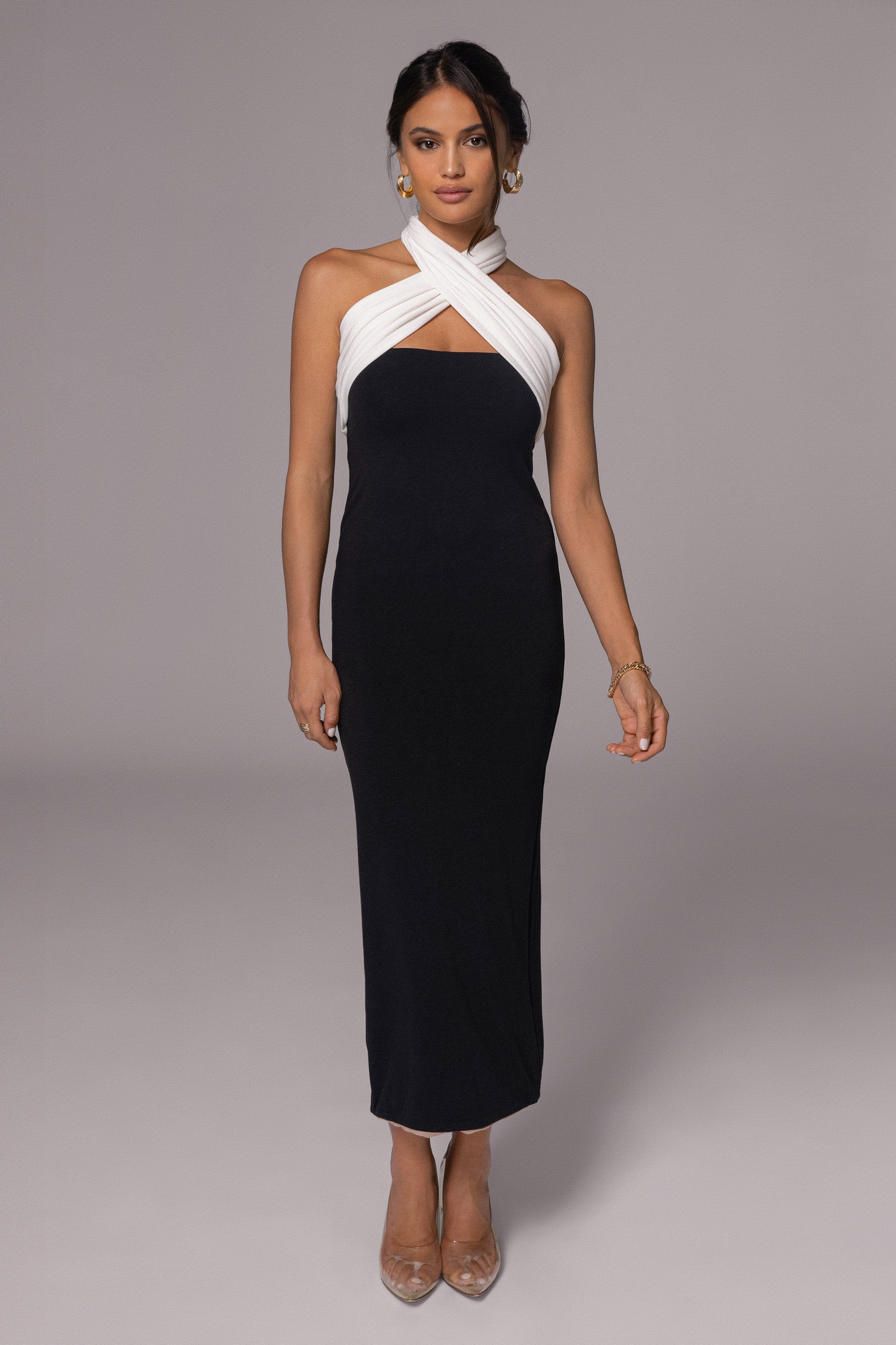 Black/Beige Dominic Reversible Maxi Dress JLUXLABEL