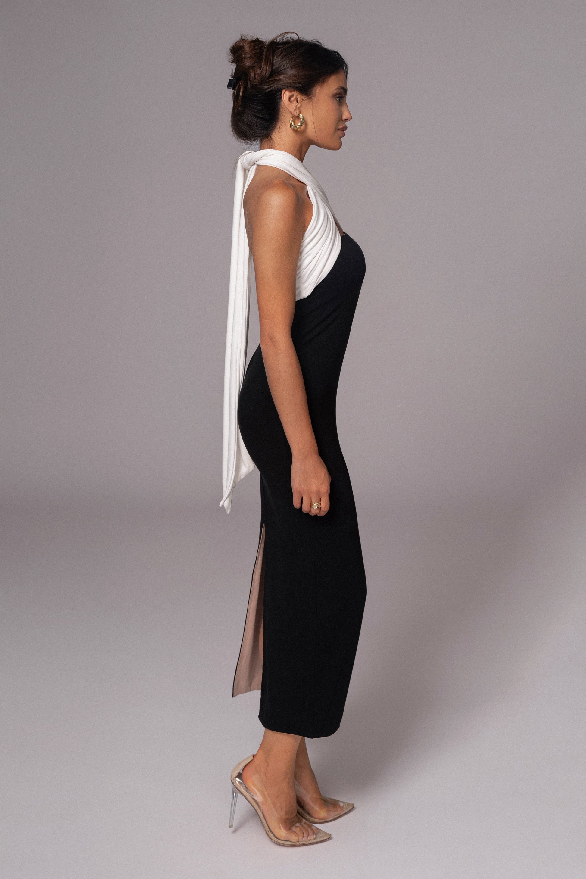 Black/Beige Dominic Reversible Maxi Dress JLUXLABEL