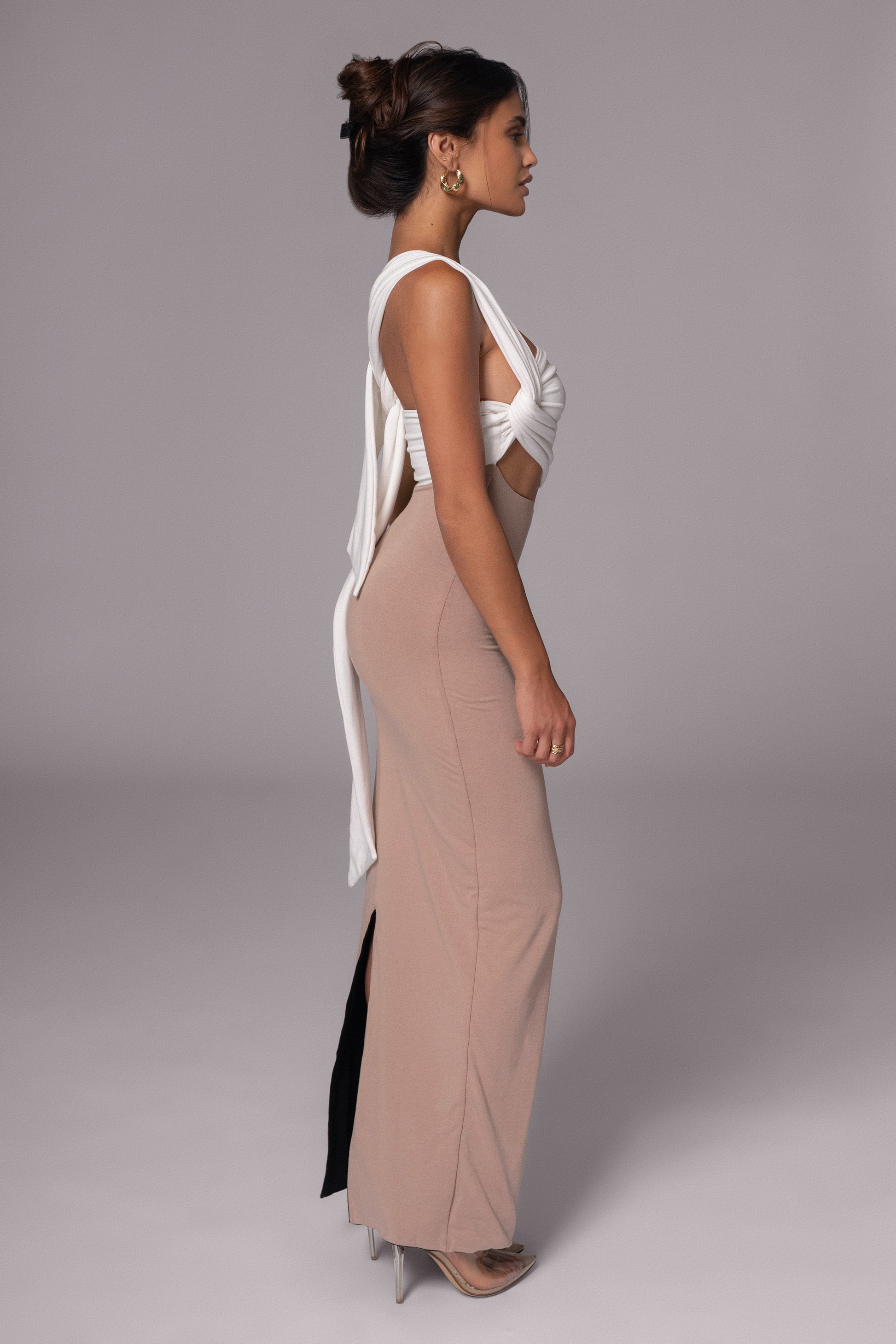 Black/Beige Dominic Reversible Maxi Dress JLUXLABEL