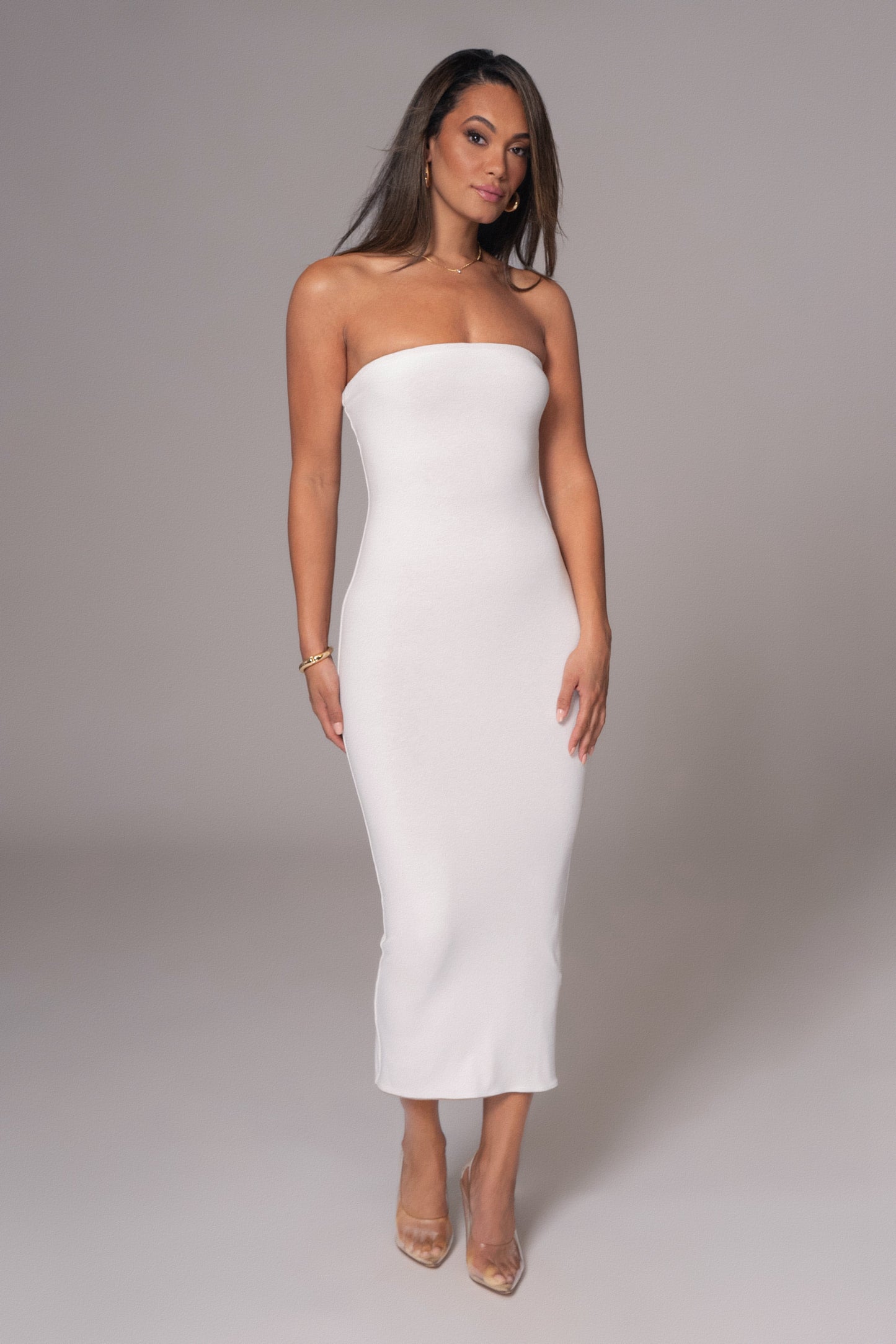 Beige/Ivory Shelley Reversible Maxi Dress JLUXLABEL