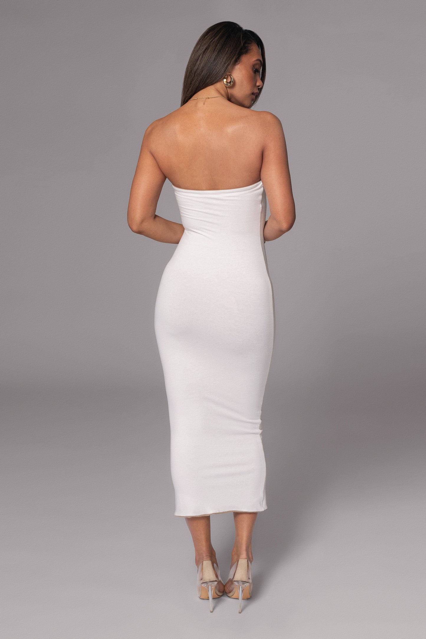 Beige/Ivory Shelley Reversible Maxi Dress JLUXLABEL