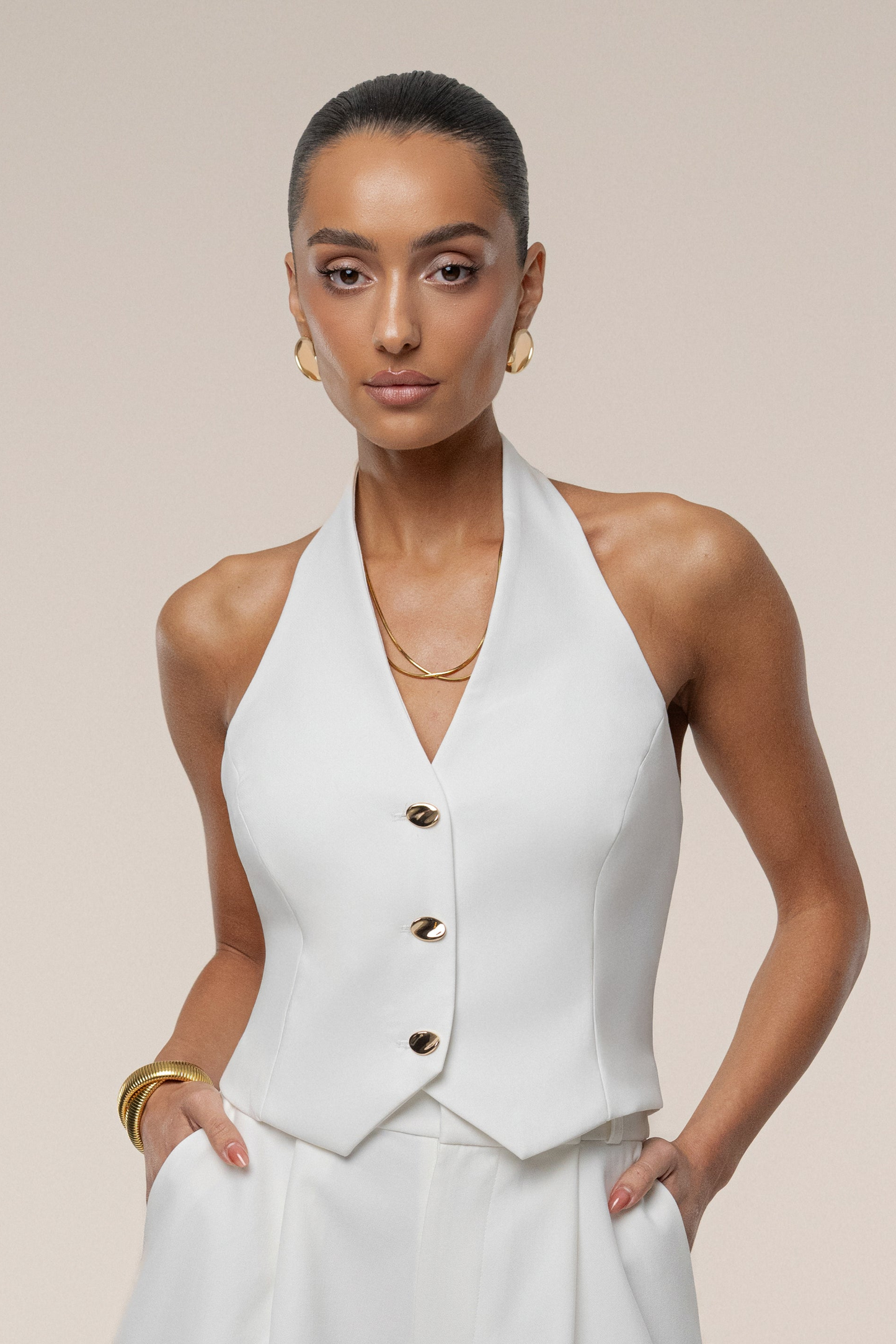 Ivory Luxe Halter Vest JLUXLABEL