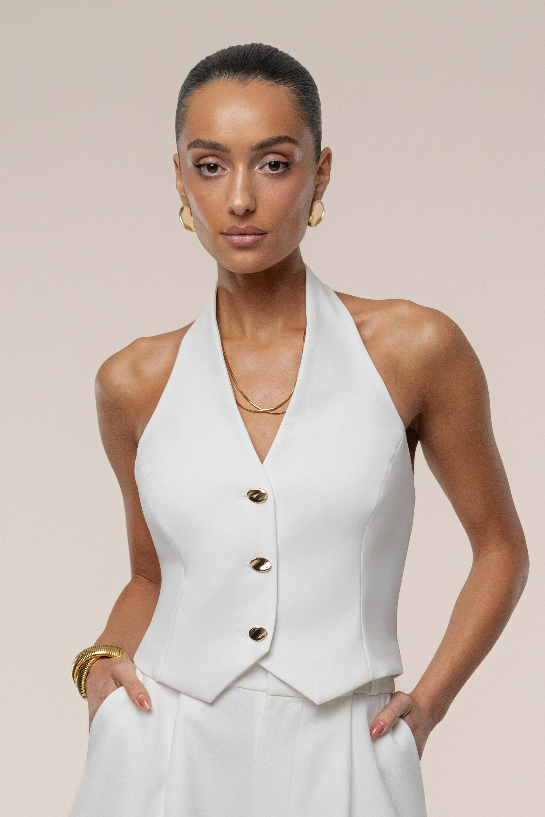 Ivory Luxe Halter Vest JLUXLABEL