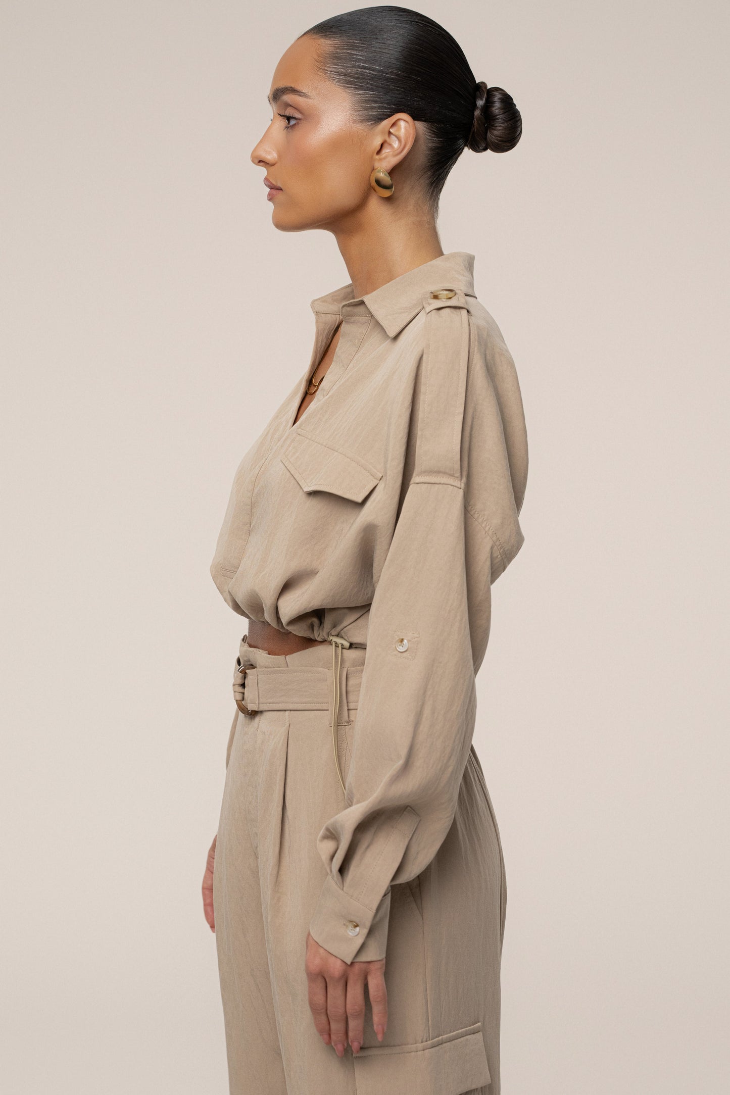 Tan Oasis Collared Crop Top JLUXLABEL