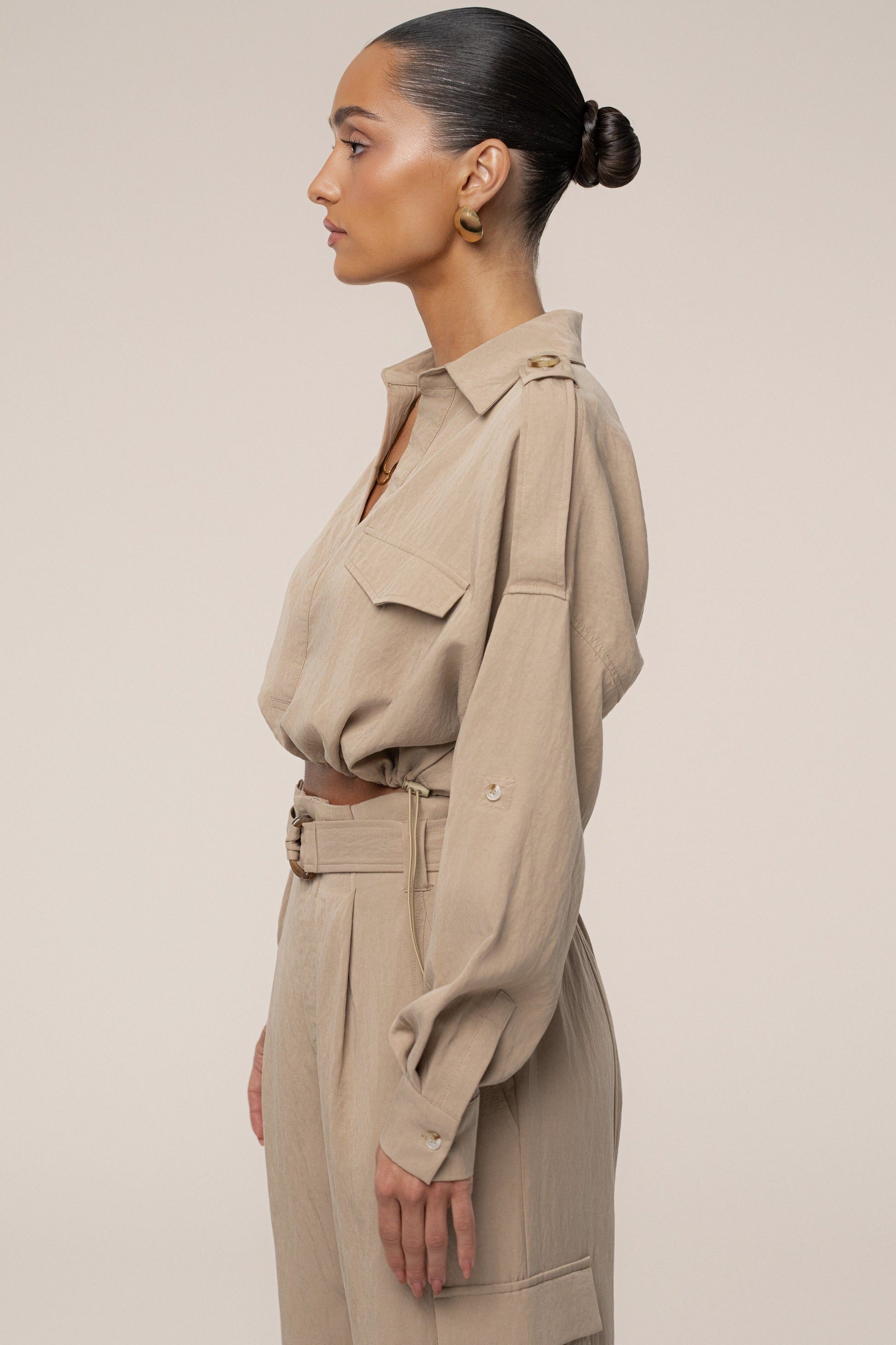 Tan Oasis Collared Crop Top JLUXLABEL