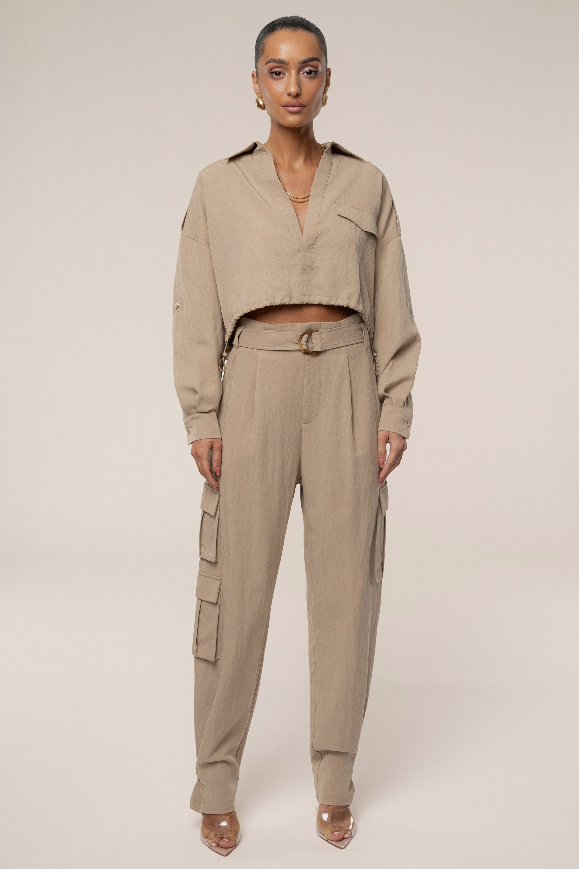 Tan Oasis Collared Crop Top JLUXLABEL
