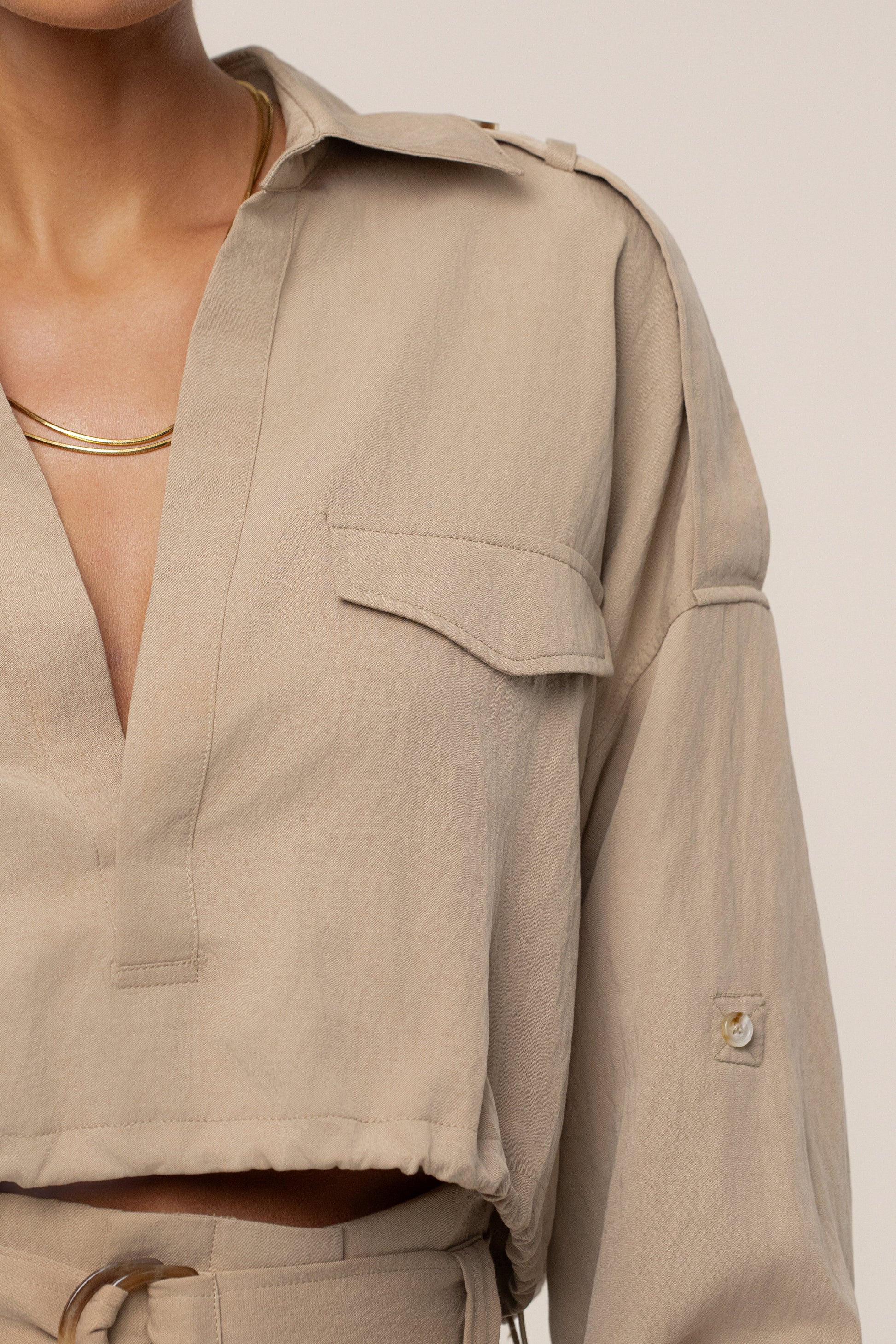 Tan Oasis Collared Crop Top JLUXLABEL