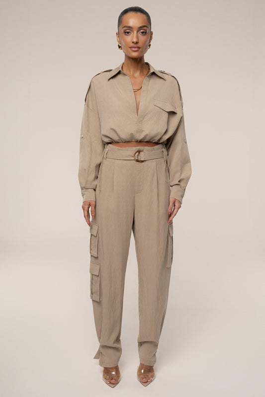 Tan Boundless Belted Cargo Pants JLUXLABEL