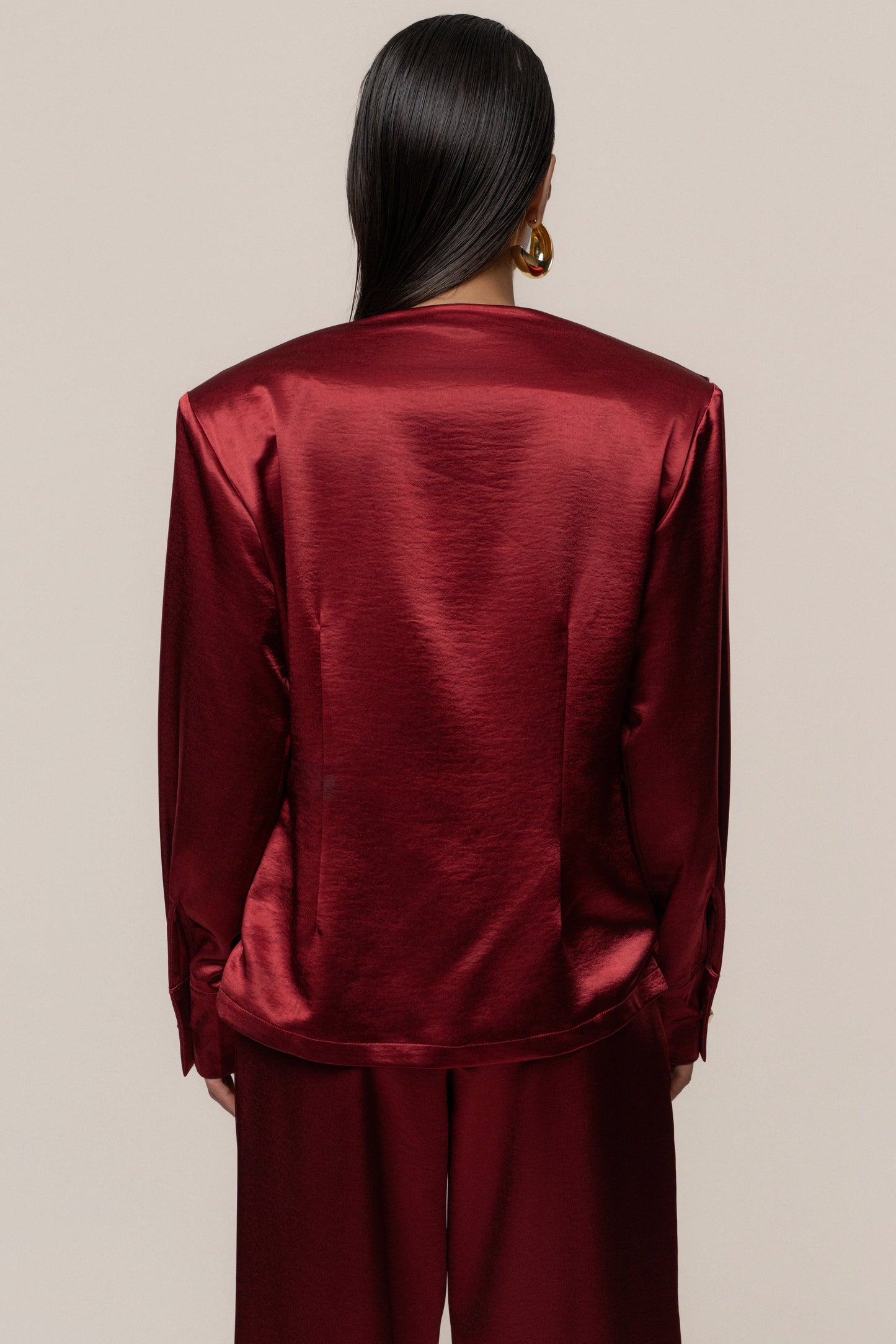Burgundy Statement Draped Satin Top JLUXLABEL