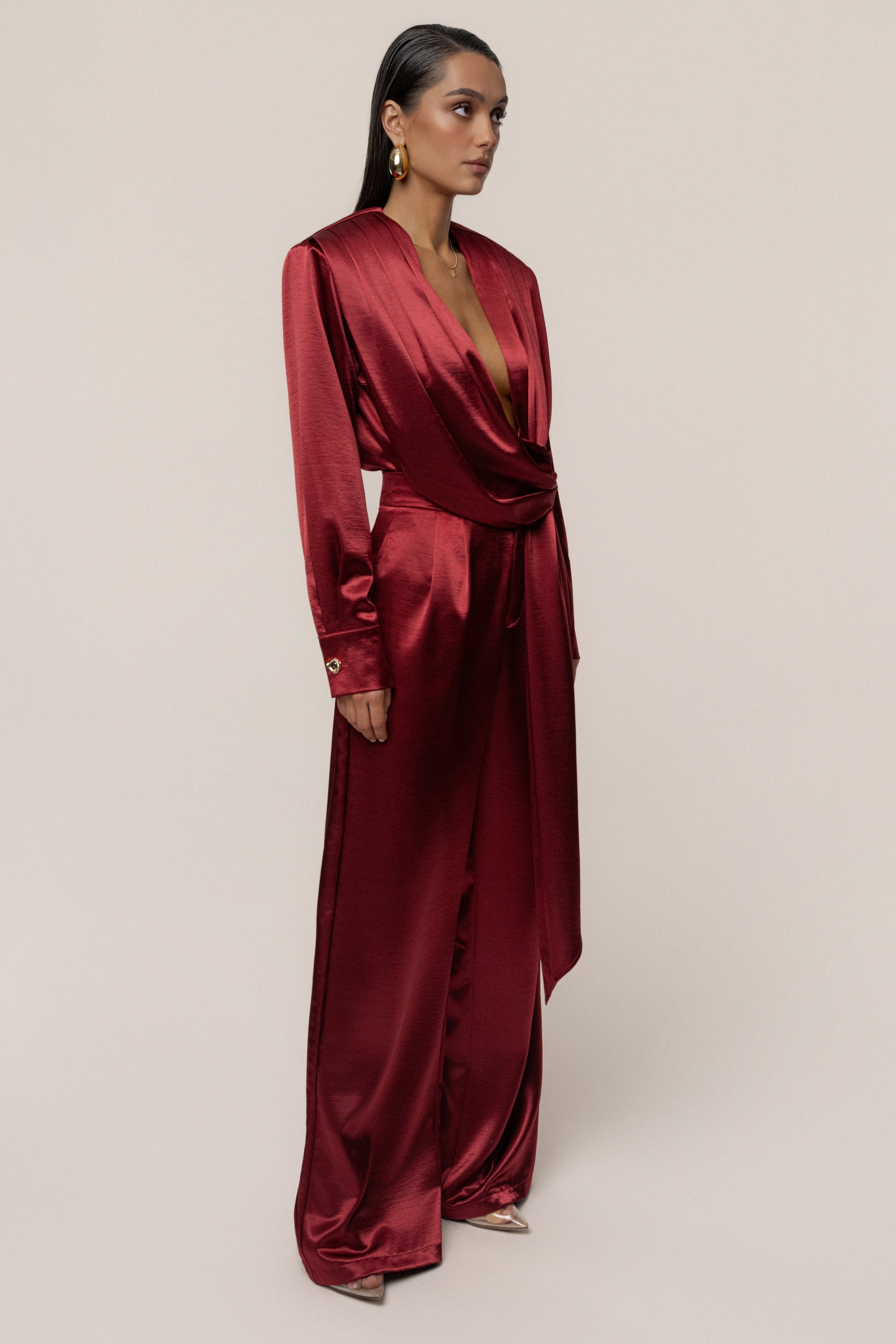 Burgundy Signature Satin Trousers JLUXLABEL