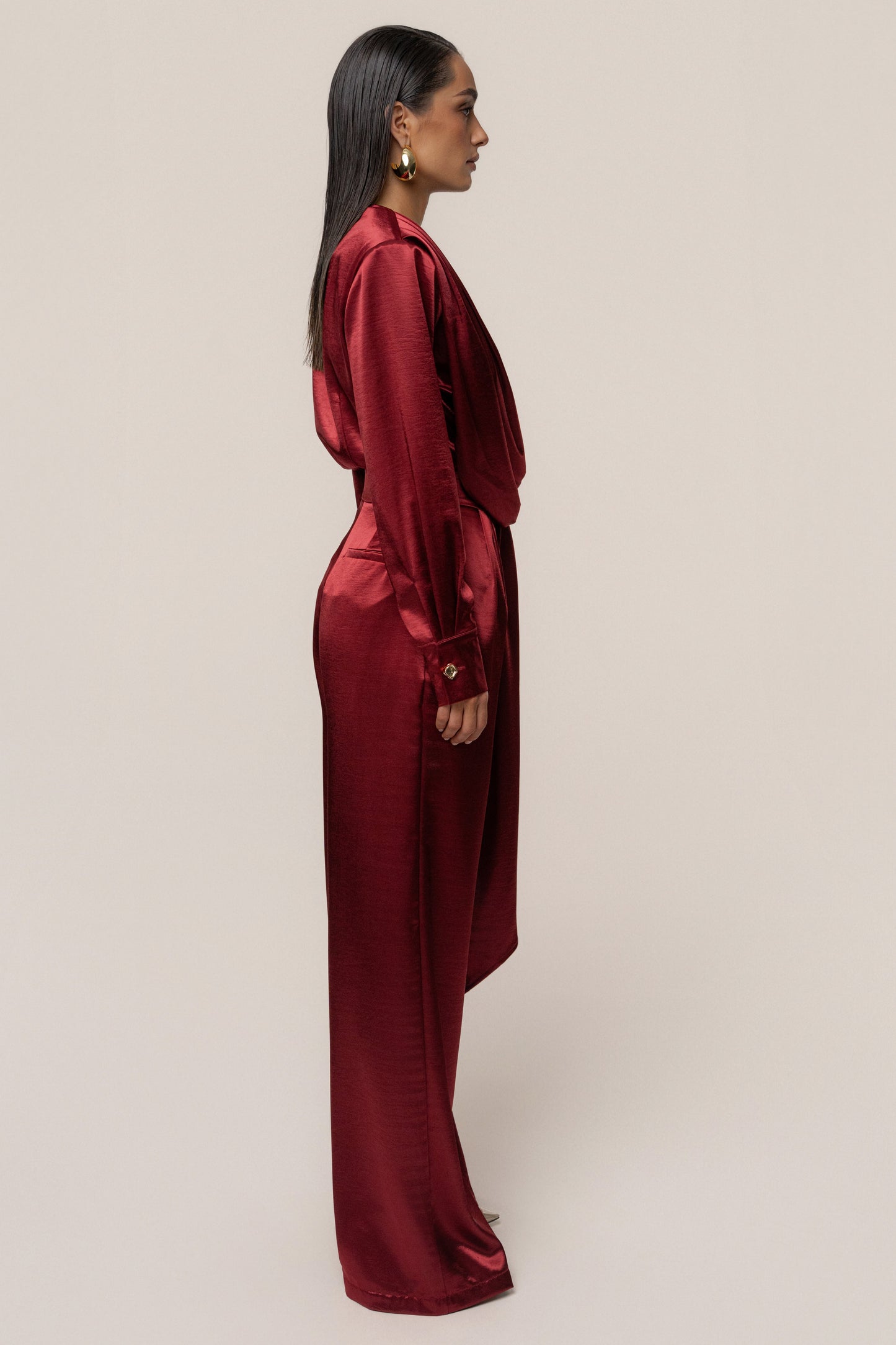 Burgundy Signature Satin Trousers JLUXLABEL